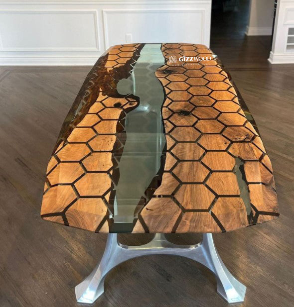 Hexagon Resin Dining Table - Modern 6-Sided Waterproof Table for Indoor/Outdoor Use - Perfect for Patio, Garden, or Dining Room Decor