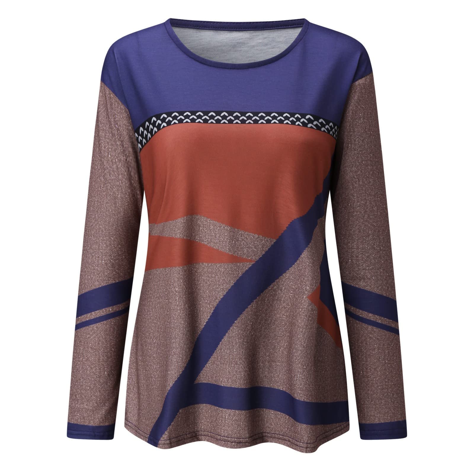 Women's Long Sleeve Color Block Crew Neck T-Shirt | Slim Fit Casual Pullover Top | Comfy Tunic Tee for Everyday Wear, Work & Outfits