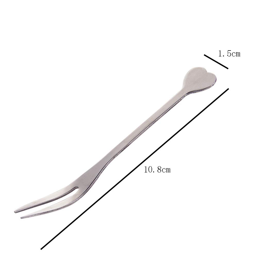 12-Piece 4.25 Inch Stainless Steel Fruit Forks - 2-Prong Heart-Shaped Mini Forks for Salads, Desserts, Parties & Catering (Silver) | Perfect for Home Kitchen, Restaurants & Outdoor Picnics