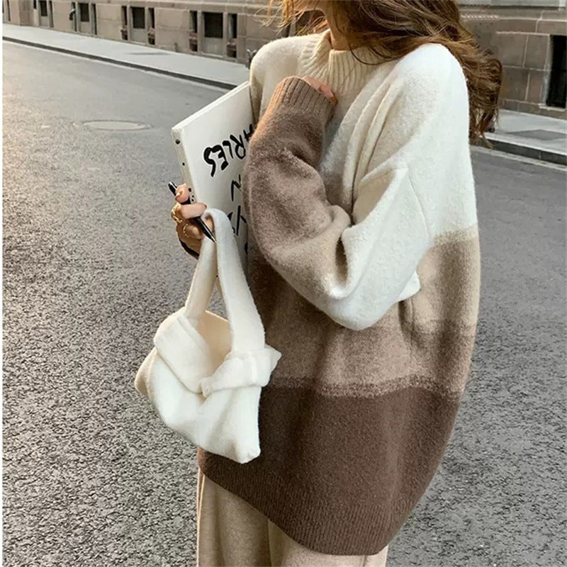 Gradient Color Autumn Winter Sweater - Loose Fit Casual Knit Round Neck Pullover for Women | Cozy Layering for Fall & Winter Outfits