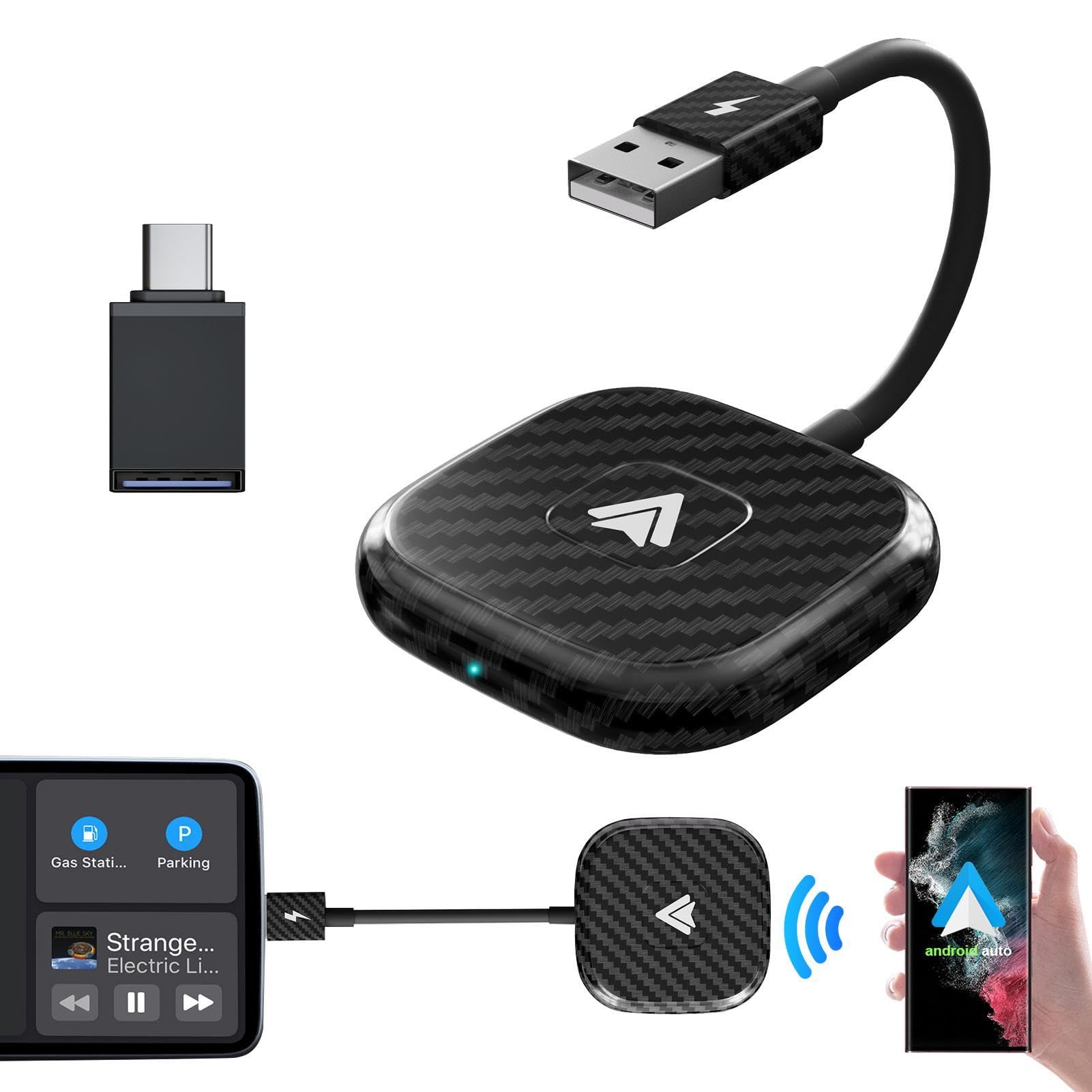 Wireless Car Adapter for iPhone & Android - Fast Transmission USB to Wireless Module - Mirror Phone to Car Screen for Navigation, Music & Calls