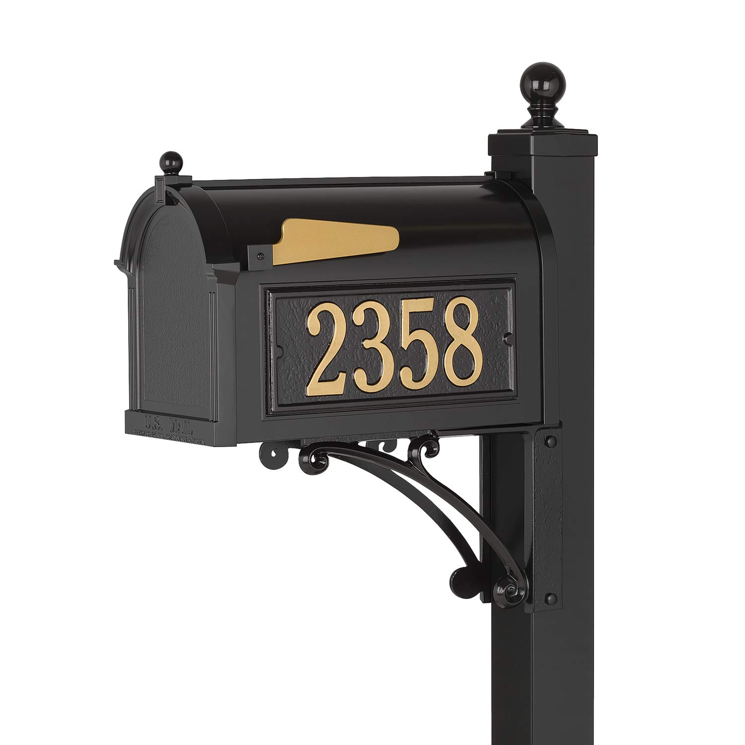 Whitehall Products 16536 Deluxe Mailbox Package in Black - Durable Weather-Resistant Mailbox for Home & Business Use