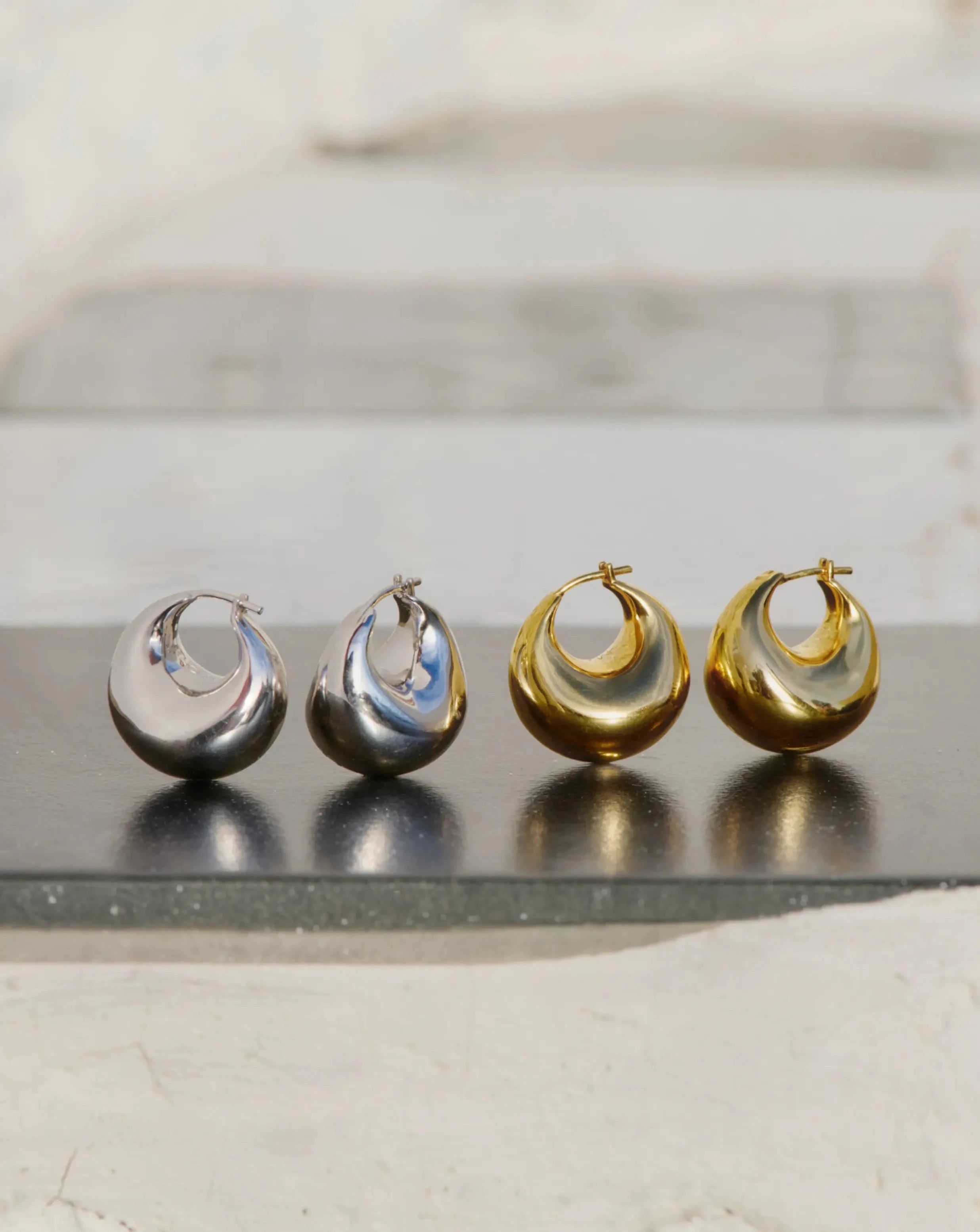 18k Gold Plated Sculptural Chubby Dome Small Hoop Earrings for Women - Elegant Everyday Jewelry for Work, Date Night & Special Occasions