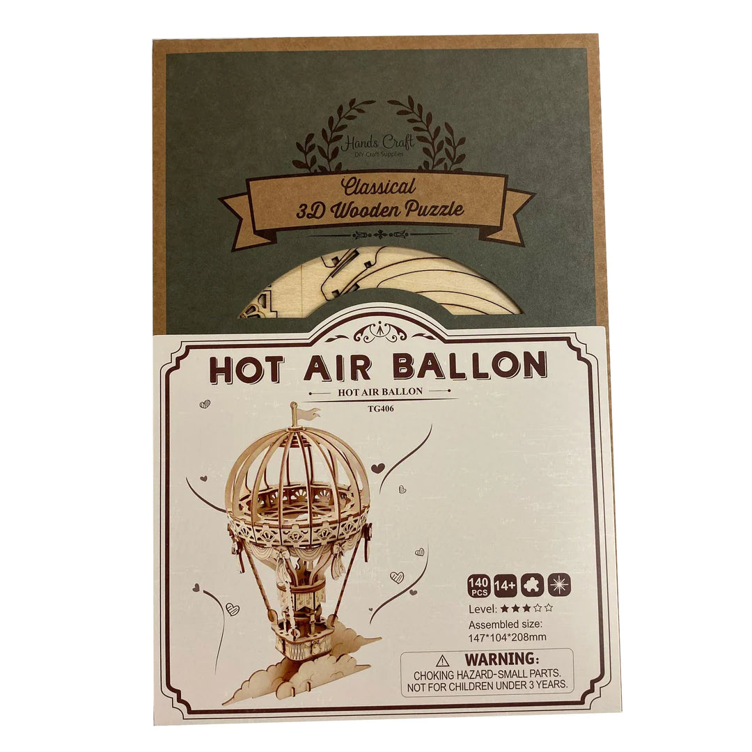 3D Wooden Puzzle Kit - Hot Air Balloon Model for Adults & Teens - DIY Craft Building Toy - Perfect for Home Decor, Gifts & Stress Relief