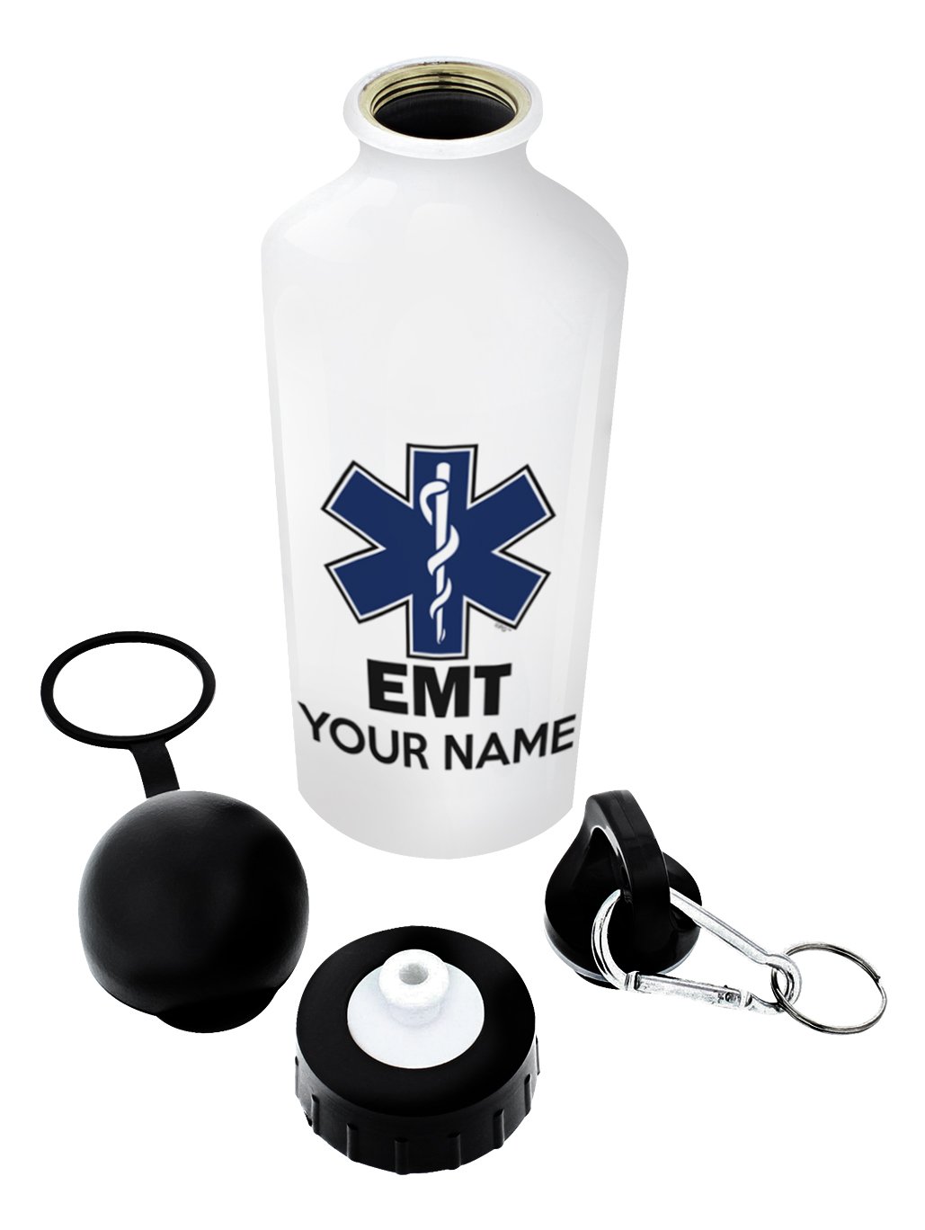 Custom Personalized EMT Caduceus Staff Symbol Water Bottle - Aluminum Insulated Bottle with Cap & Sport Top - Perfect Gift for EMTs, Paramedics, First Responders - Great for Work, Gym, Outdoor Activities