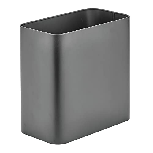 mDesign Small Metal 2.4 Gallon/9 Liter Slim Trash Can - Graphite Gray Bathroom Wastebasket for Master/Guest Bath | Mirri Collection | Space-Saving Garbage Bin for Toilet, Vanity, or Bedside | Perfect for Small Spaces & Apartment Living