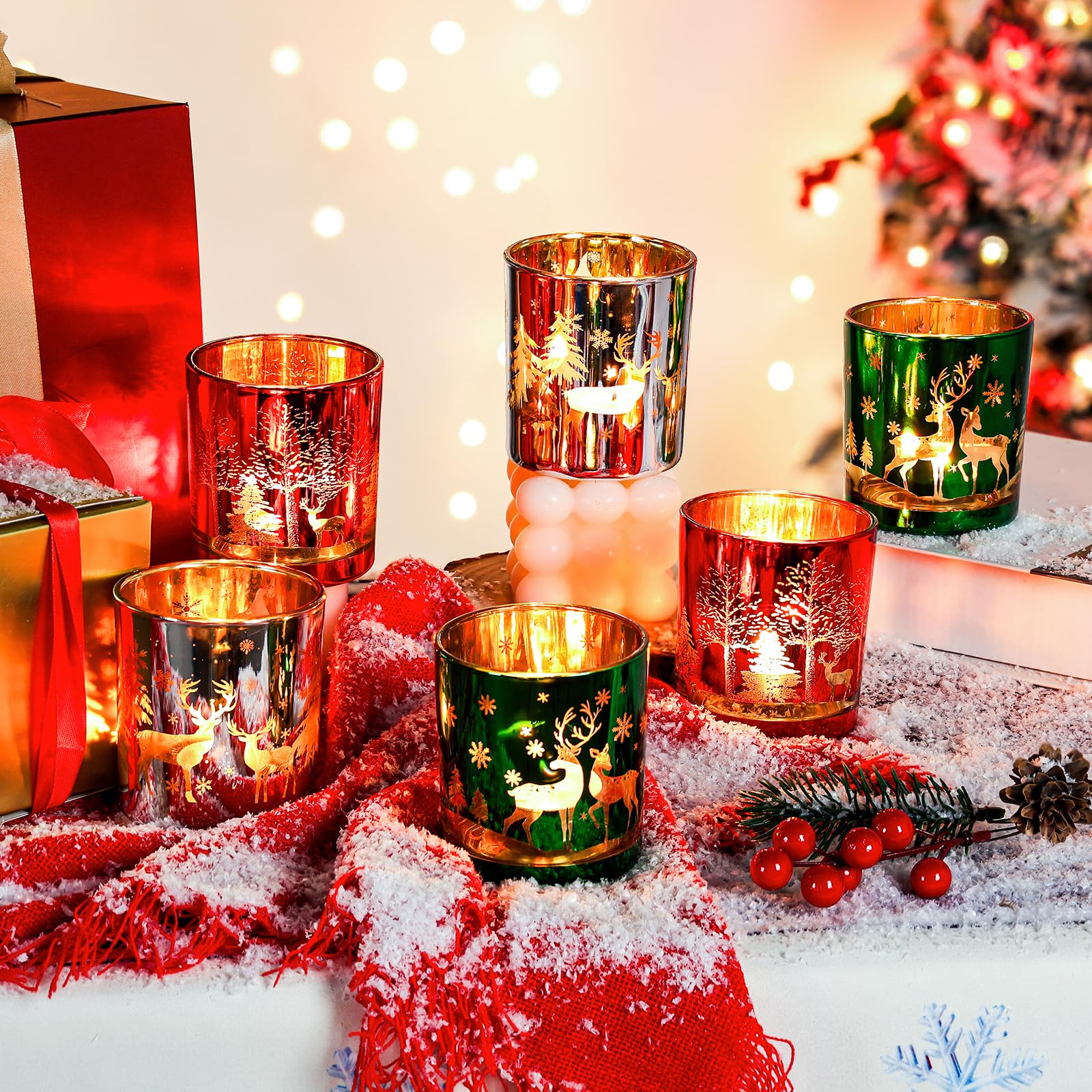 Christmas Glass Votive Candle Holders Set of 6 - 3.15