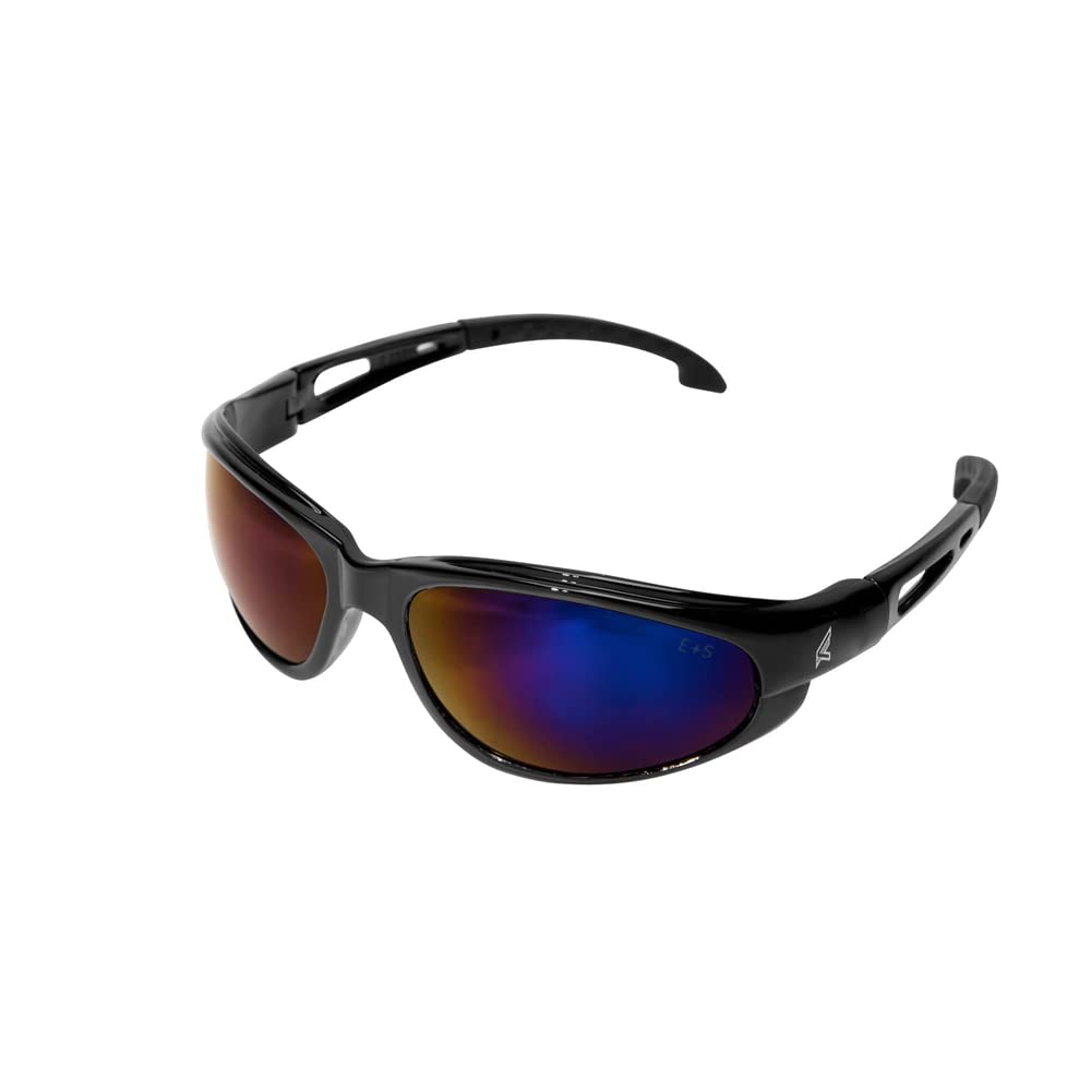 Dakura SW118 Military Grade Safety Glasses - ANSI/ISEA & MCEPS Certified, UV400 Protection, Anti-Scratch & Non-Slip Design, Black Frame with Blue Mirror Lens (5.04