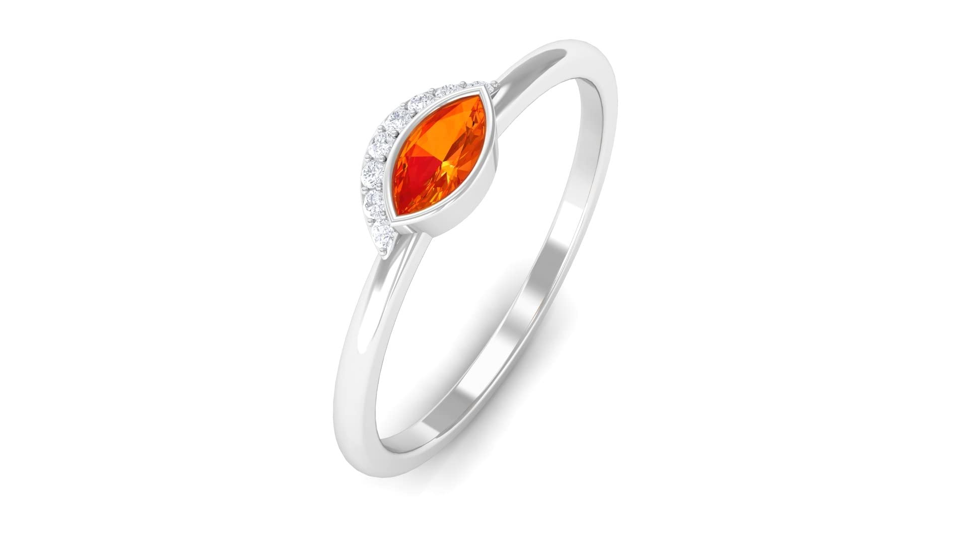 0.25 CT Marquise Cut Orange Sapphire and Diamond Ring - 14K Solid Gold East West Promise Ring with Half Halo | Perfect for Engagement, Anniversary Gifts & Special Occasions