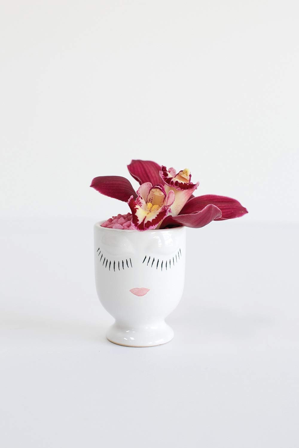 3.5 Inch White Ceramic Face Planter - Cute Painted Flower Pot for Succulents, Small Plants, Home & Office Decor