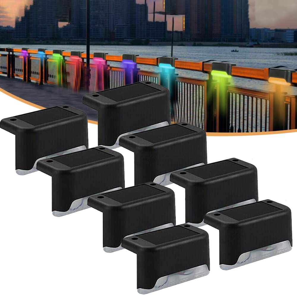 EROCK 8 Pack Black Solar Deck Lights - Waterproof LED Outdoor Step Lighting for Stairs, Patio, Yard, Pathway, Fence & Driveway | Solar Powered Landscape Lighting for Porch Railings & Garden Decor at Night
