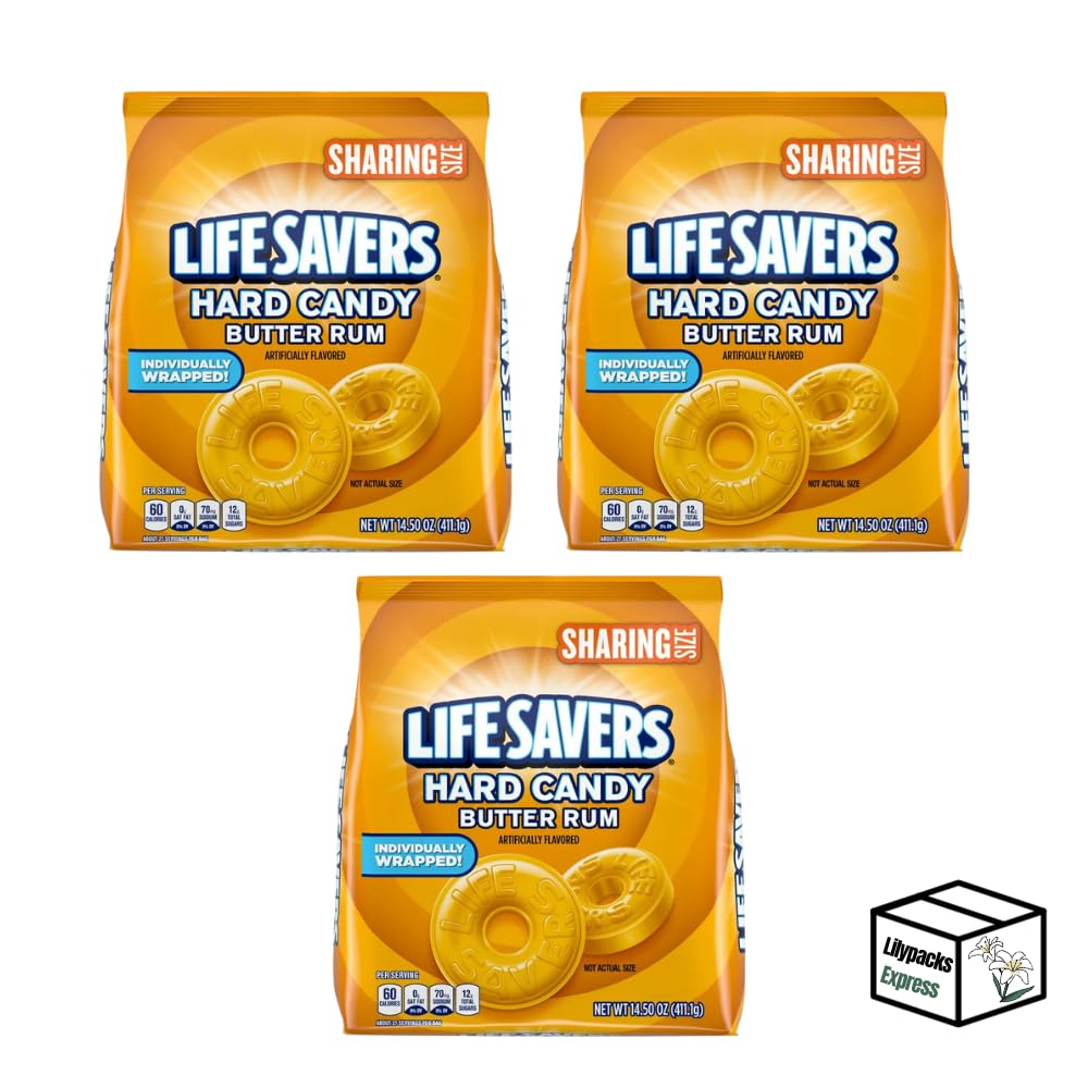 Lifesavers Butter Rum Mints - 3 Pack Large Bags (Individually Wrapped) - Bulk Candy for Office, Parties & Travel - Fresh Breath Mints by Lilypacks Express