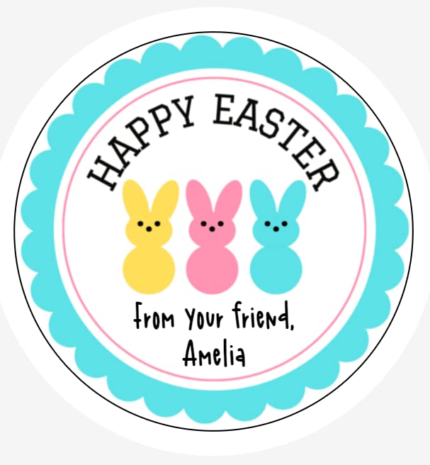 Custom Easter Stickers - 2 Inch Round Personalized Easter Bunny Labels, Set of 20 Happy Easter Stickers for Gifts, Cards, and Party Decorations - Perfect for Easter Egg Hunts, Scrapbooking, and DIY Crafts