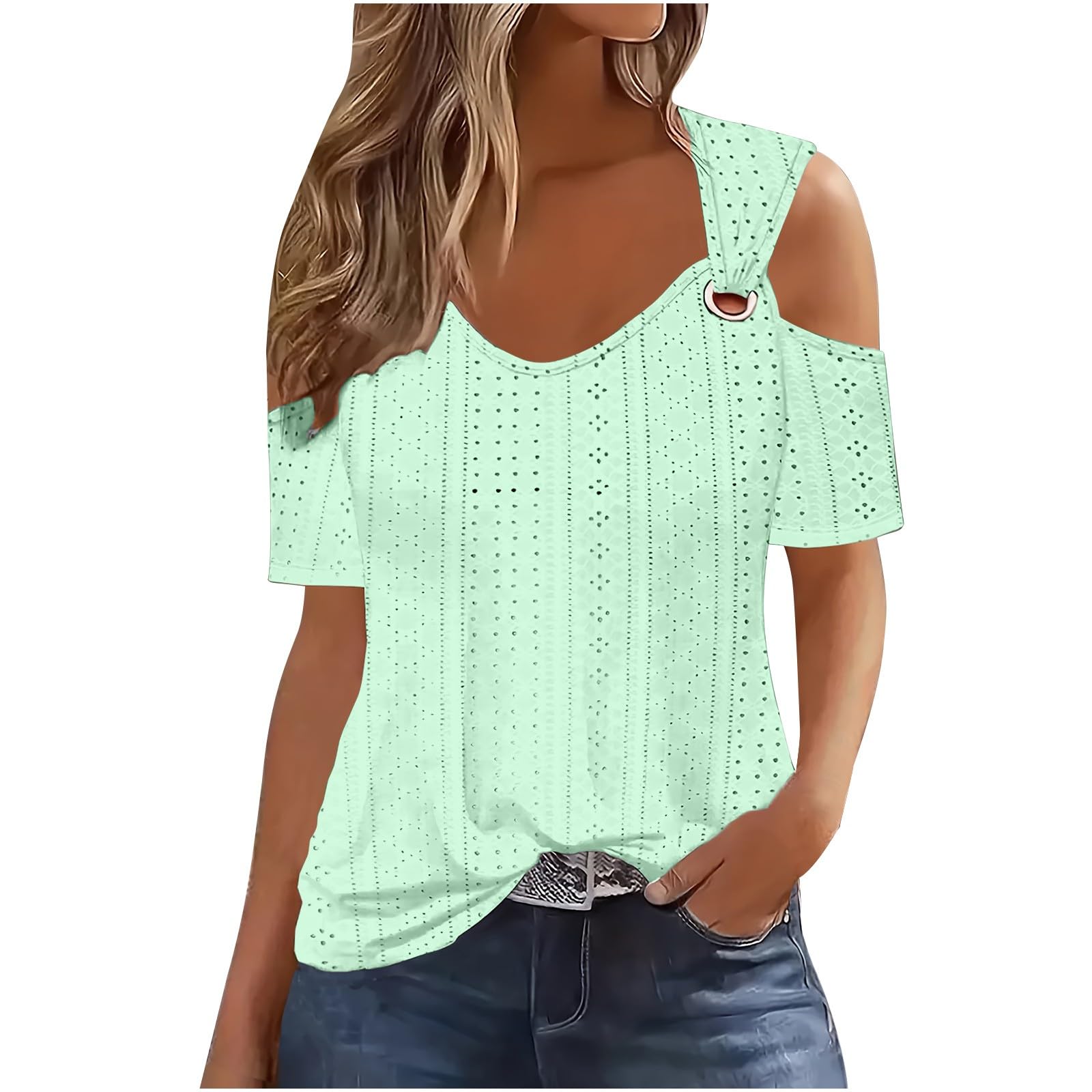 Trendy Boho Summer Tops for Women 2024 - Short Sleeve Eyelet Cold Shoulder Tunic Blouses for Dressy Casual Wear | Beach Vacation, Party & Everyday Outfits