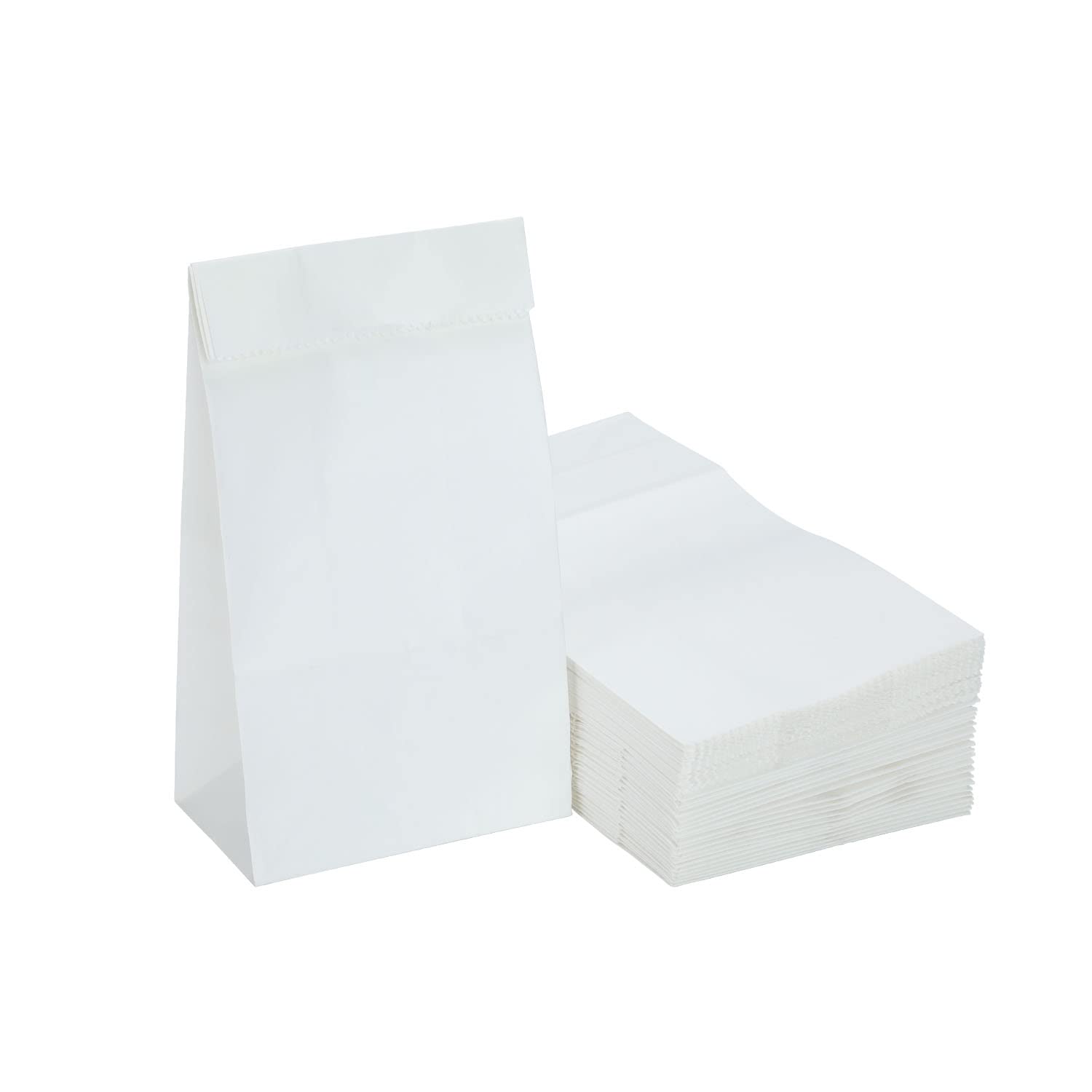 Kslong 100PCS Mini White Paper Bags - 3.5x2.2x6.7 Inch Small Kraft Paper Treat Bags for Candy, Snacks, Popcorn, Lunch & Party Favors | Bulk Food Packaging for Weddings, Baby Showers, Birthday Parties & Thank You Gifts