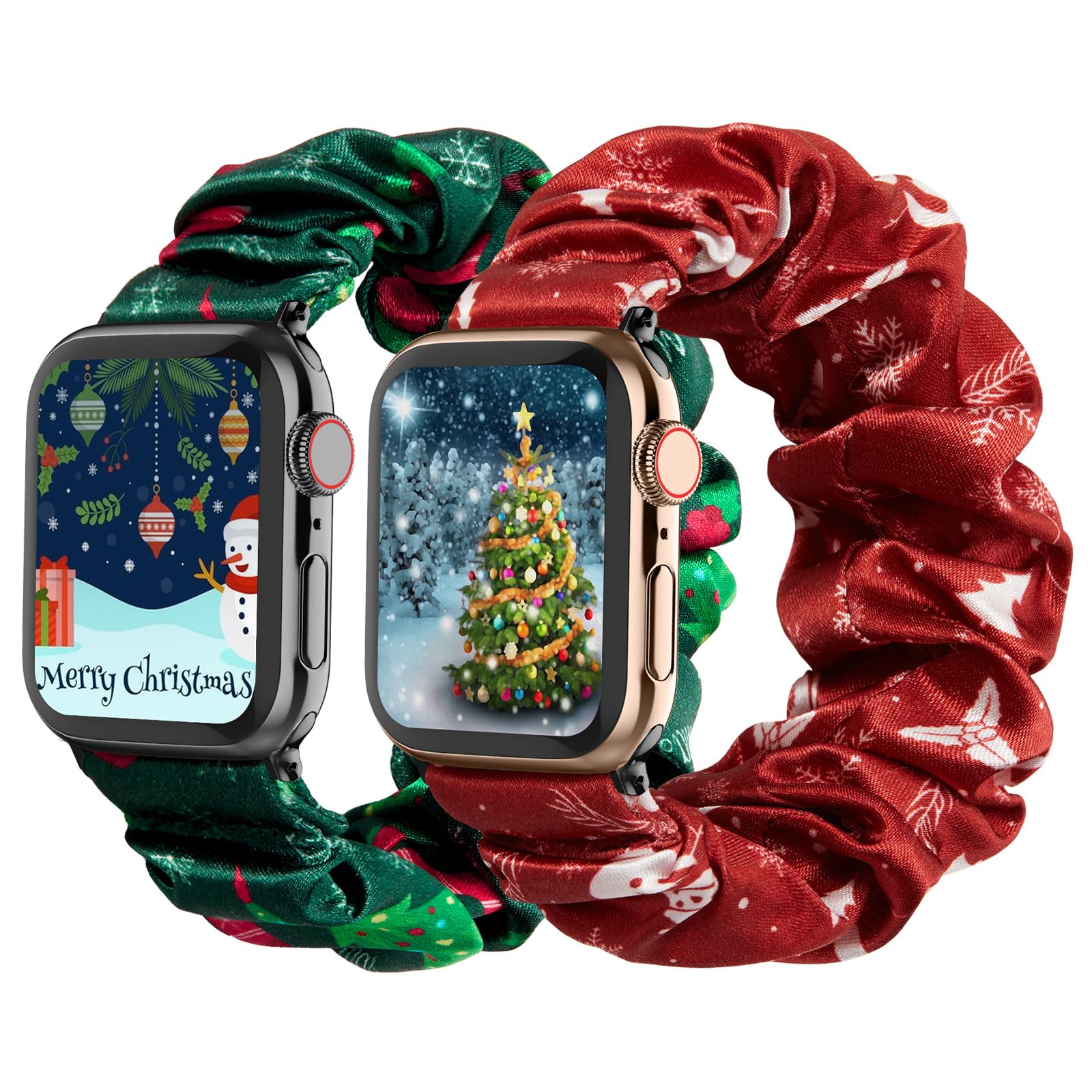 Elastic Scrunchy Apple Watch Bands for Women - Compatible with 38mm 40mm 41mm 42mm 44mm 45mm 49mm iWatch Series 8/7/6/5/4/3/2/1/SE/Ultra - Soft Fabric Wristbands with Stylish Printed Patterns - Perfect for Workouts, Yoga, Running and Everyday Fashion Accessory