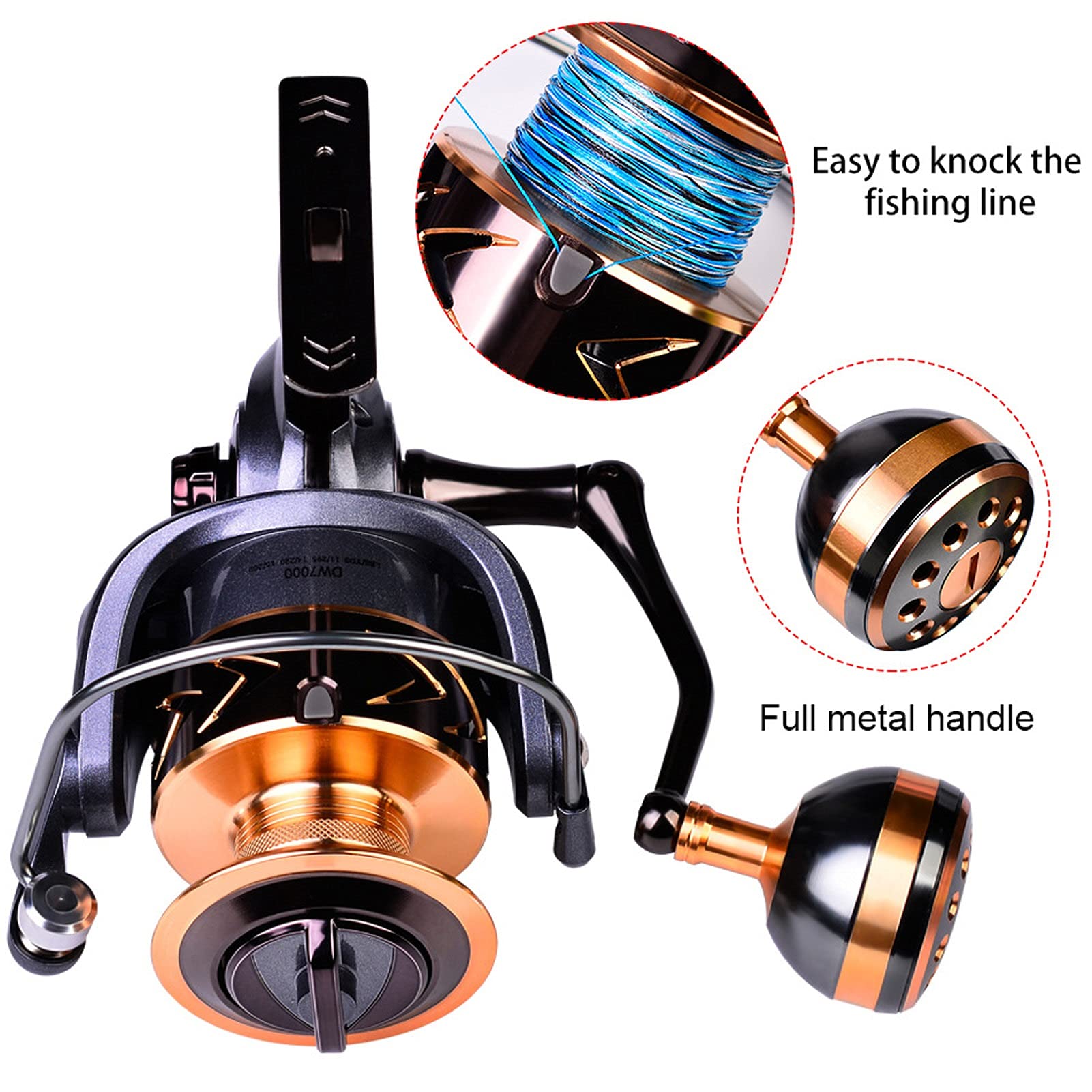 Premium CNC Precision-Carved Fishing Reel - 46LB Drag Metal Tripod Spinning Wheel - Ambidextrous Left/Right Hand Design - Long Cast Baitcaster Reel 2000-7000 Series for Saltwater & Freshwater Fishing - Ideal for Surf Casting, Boat Fishing, and Bass Angling (Model: DW2000)