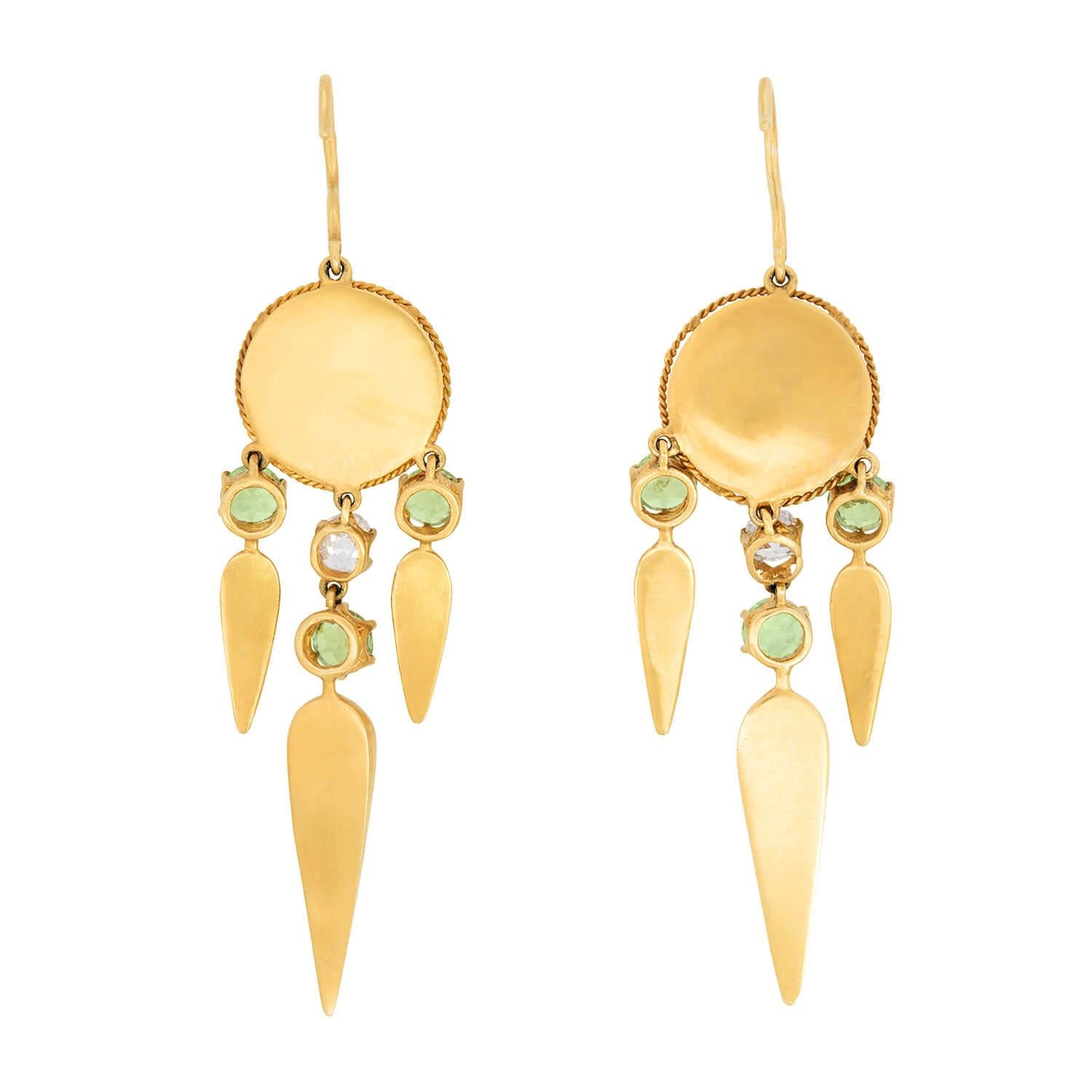 Exquisite Victorian Style 18K Gold Diamond & Demantoid Dangle Earrings - Perfect for Weddings, Galas & Vintage-Inspired Jewelry Collections