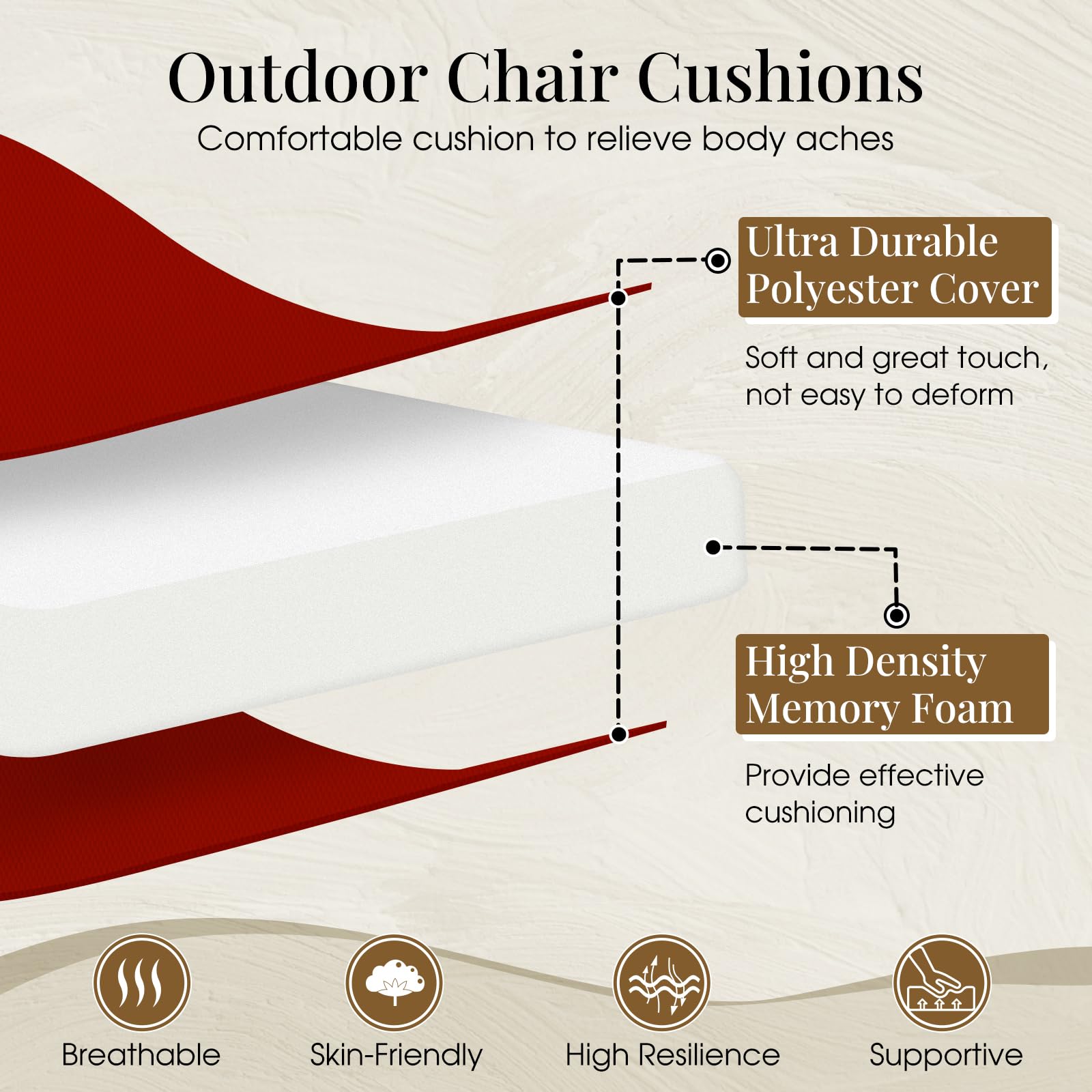 Downluxe Waterproof Outdoor Chair Cushions Set of 4 - 18.5