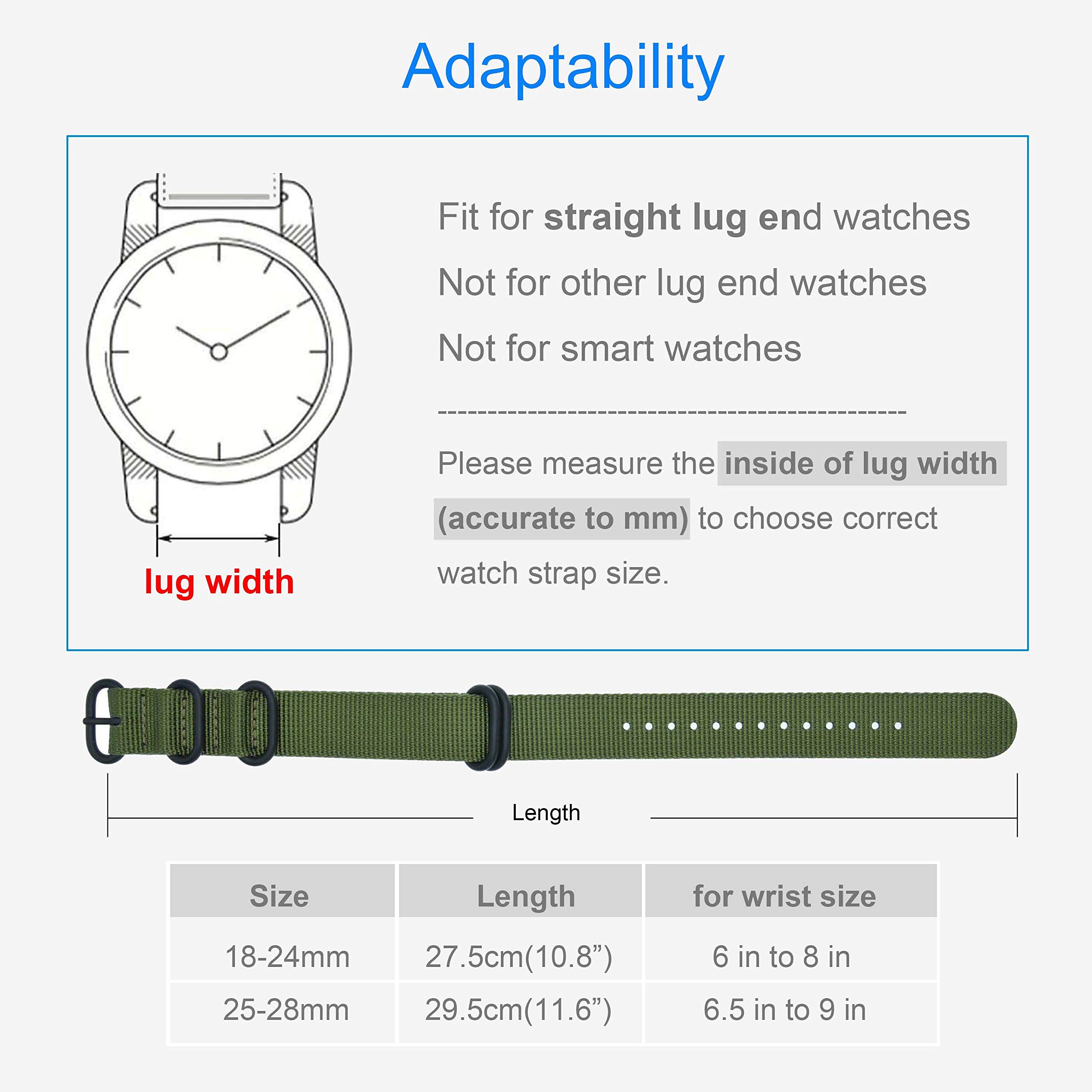 Premium Nylon Watch Band Replacement - 18mm to 28mm Sizes - Durable & Comfortable Watch Strap for Men & Women - Perfect for Sports, Outdoor Activities & Everyday Wear