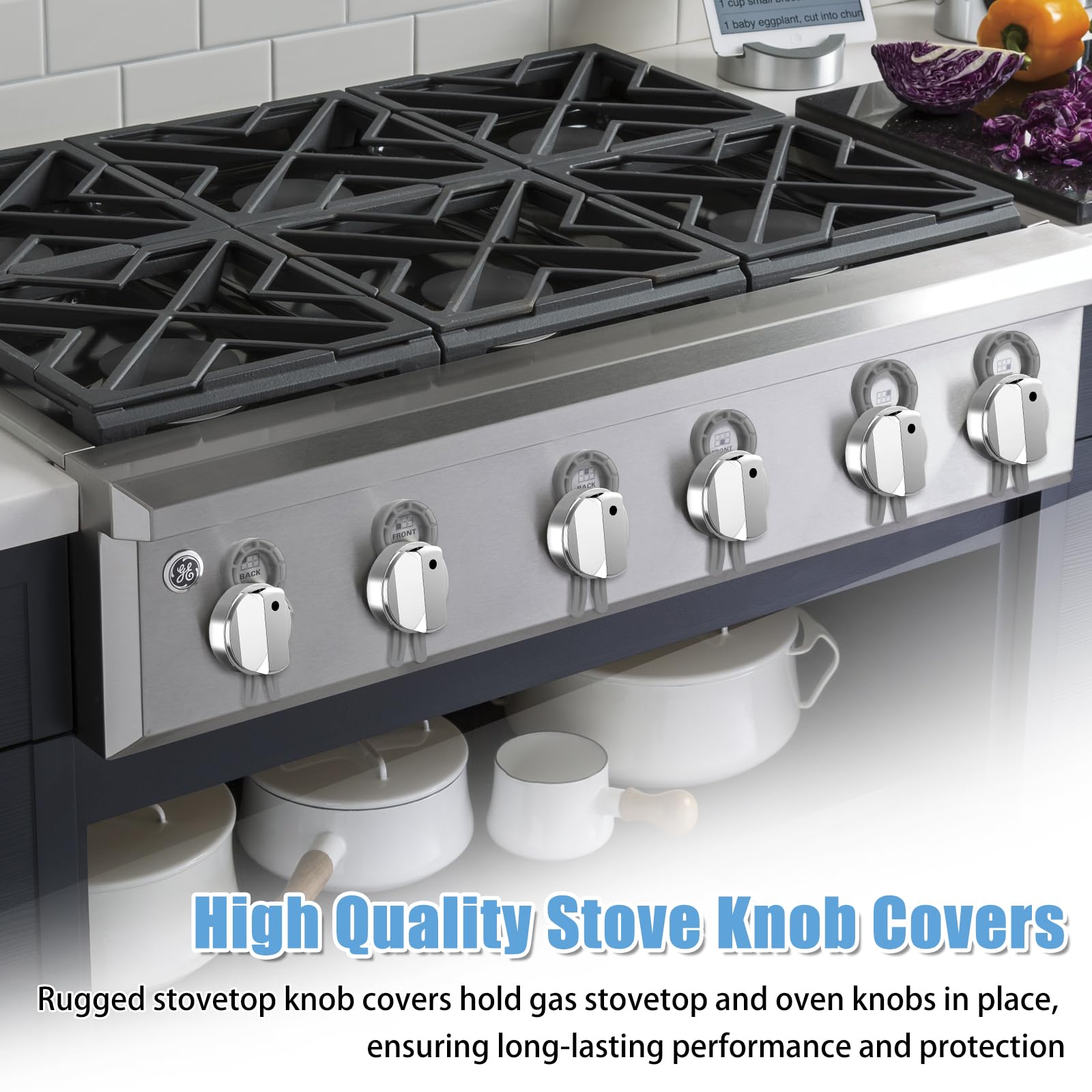 Gas Stove Knob Safety Locks - 6 Pack Child & Pet Proof Oven Knob Covers - Heat Resistant Grey Stove Guard for Kitchen Safety - Perfect for Homes with Kids & Pets