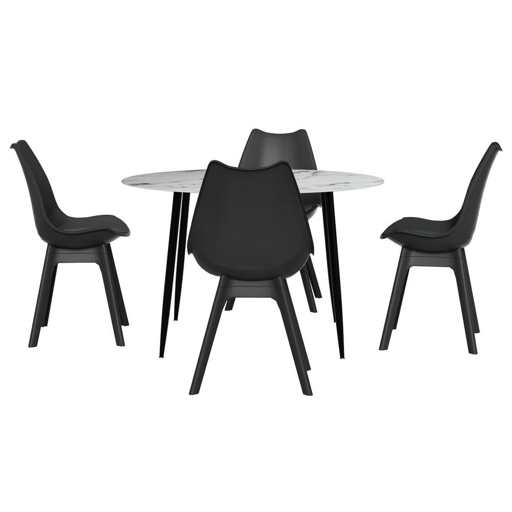 Artiss 5-Piece Dining Table Set with 4 Chairs - Modern Marble Top Black Kitchen Table for Small Space, Breakfast Nook & Apartment Dining