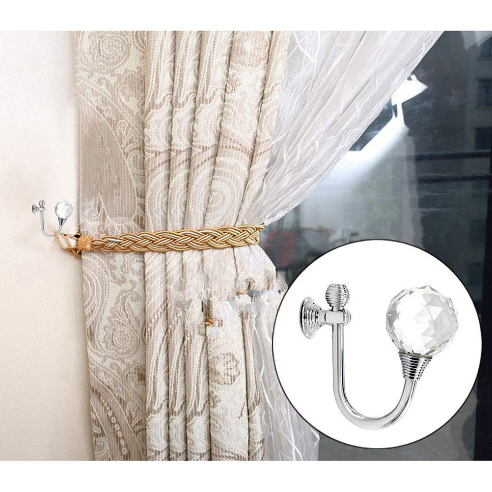 2 Pack Wall Mounted Crystal Curtain Tieback Hooks - Alloy Metal Drapery Holdbacks for Drapes & Sheer Curtains - Elegant Window Decor for Living Room, Bedroom & Home Decor