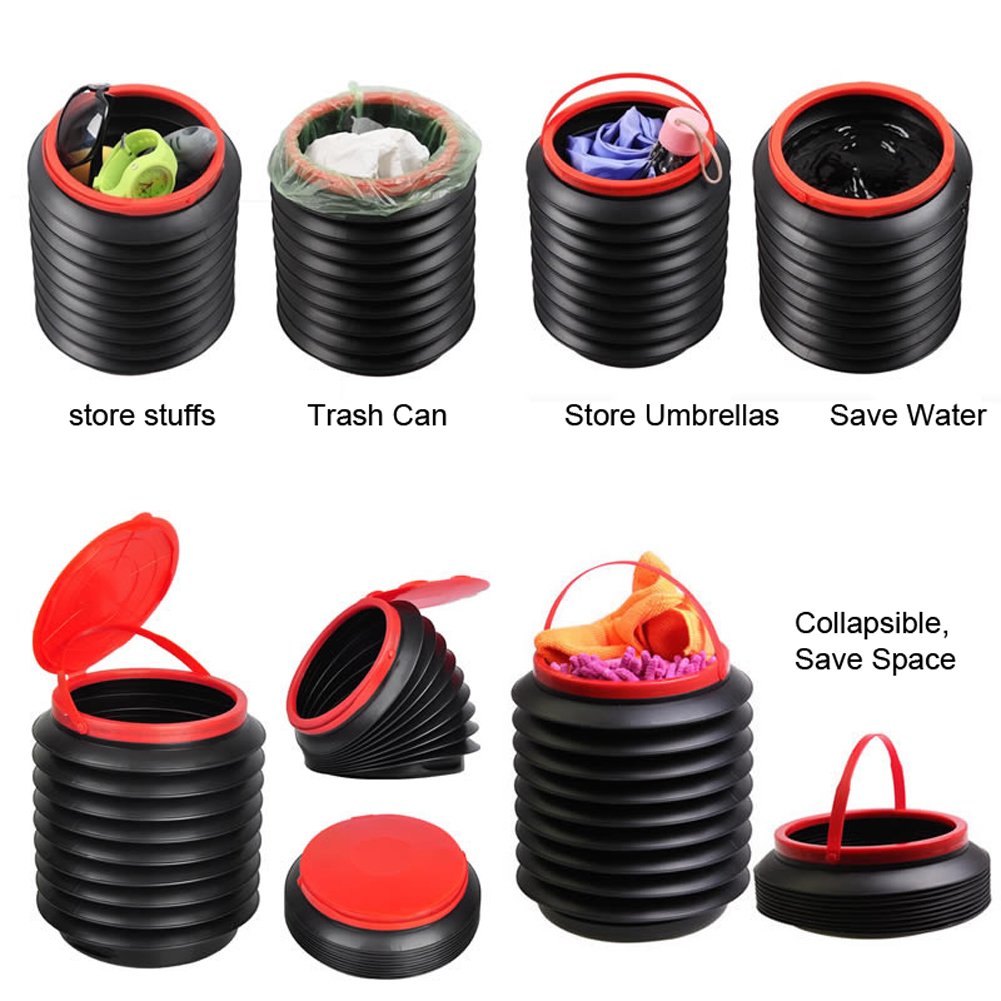 Portable Collapsible Car Trash Can - 4L Leak Proof Pop-Up Trash Bin for Vehicles, Travel & Camping - Waterproof Auto Garbage Container (Black) | Perfect for Road Trips, Commuting & Outdoor Adventures