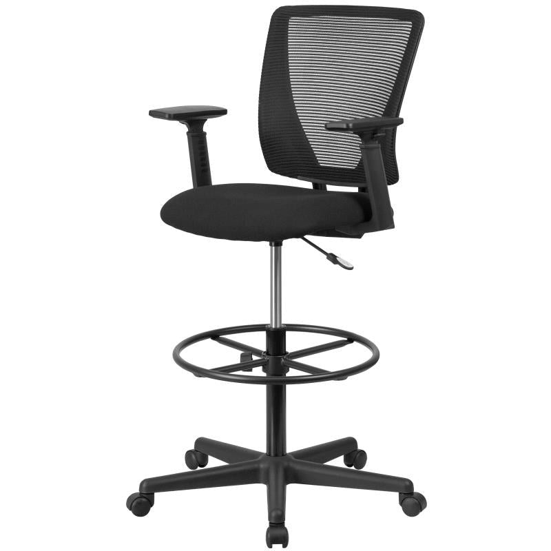 FLASH Harper Ergonomic Mid Back Mesh Office Chair with Adjustable Foot Ring & Arms - Black Fabric Seat for Home Office, Drafting Desk, Computer Workstation & Gaming Setup