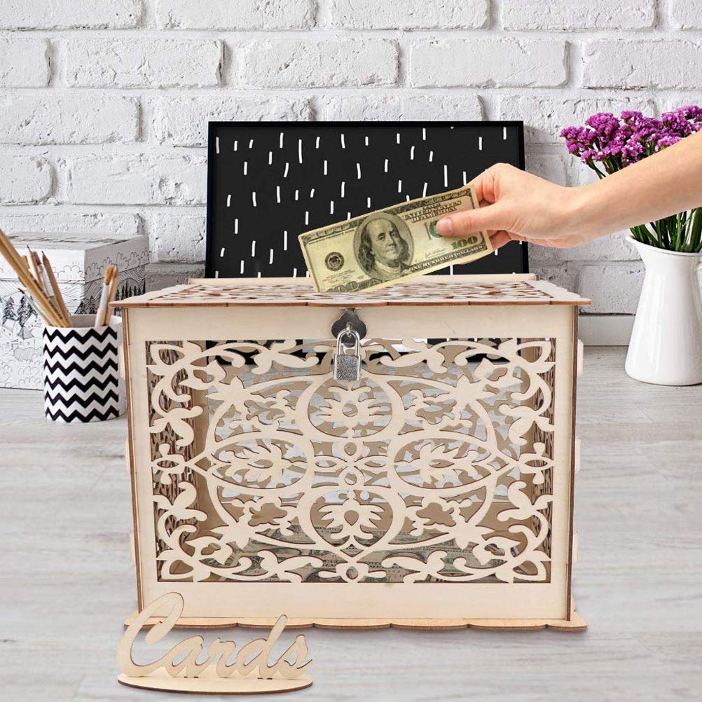 DIY Wedding Card Box with Lock - Rustic Wooden Gift Card Holder for Weddings, Baby Showers, Birthdays, Anniversaries & Graduations | Holds 225 Cards | Perfect for Reception Tables, Gift Display & Special Events