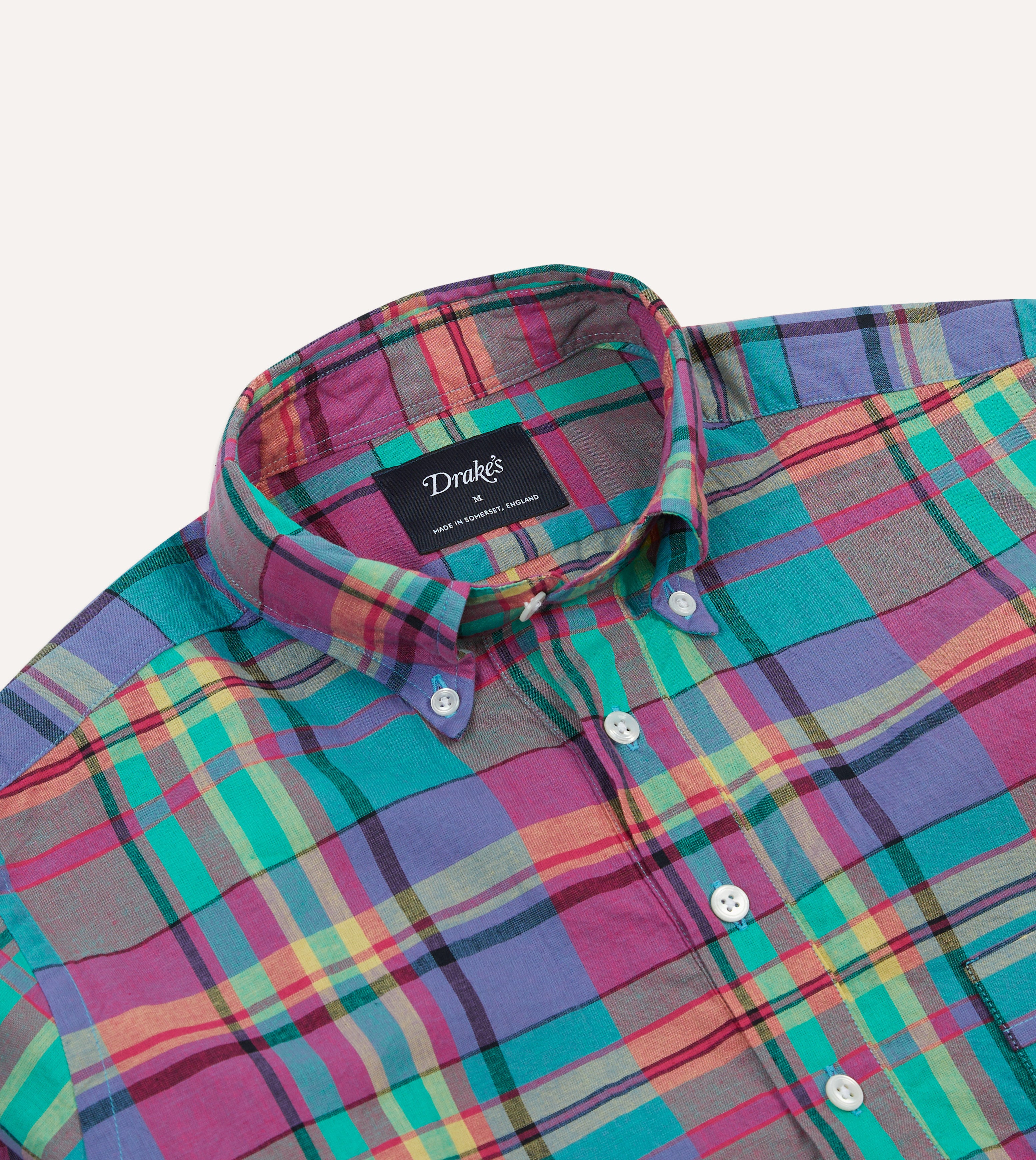 Stylish Pink and Blue Madras Check Cotton Button Down Popover Shirt for Men - Perfect for Casual Outings, Beach Vacations & Summer Fashion