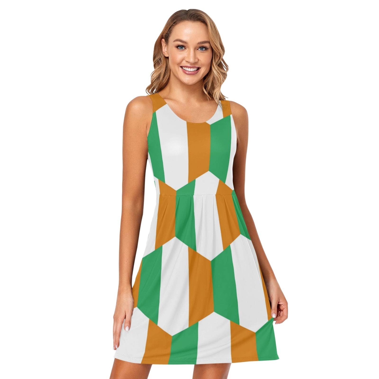 Irish Flag Print Women's Casual Sleeveless Short Dress - Perfect for St. Patrick's Day, Summer Outfits & Irish Pride Events