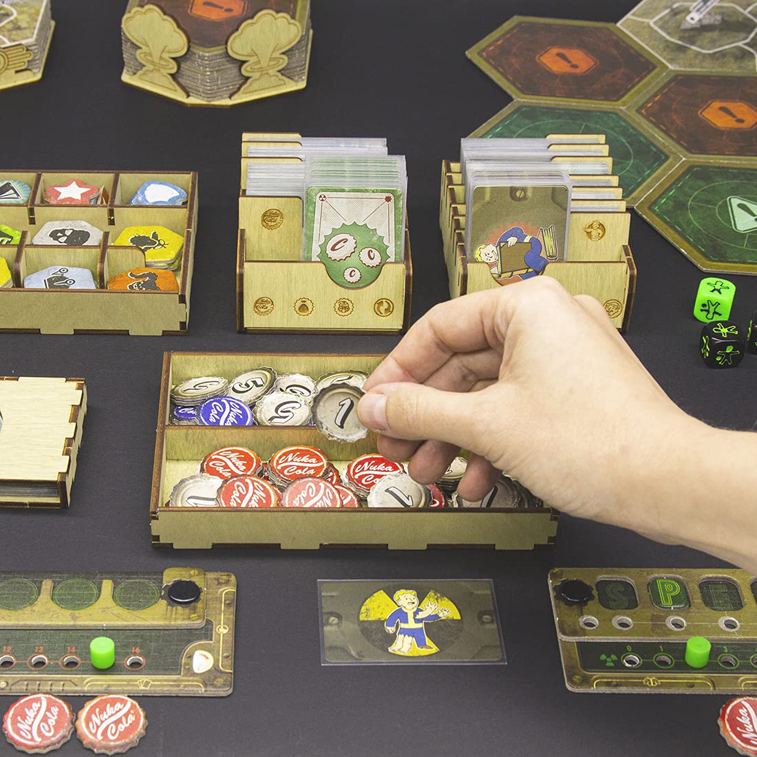 SMONEX Premium Board Game Organizer Box - Compatible with Fallout New California & Atomic Bonds Expansions - Perfect Fit for Original Game Box - Laser Engraved Design - Ideal for Game Nights & Collectors Display
