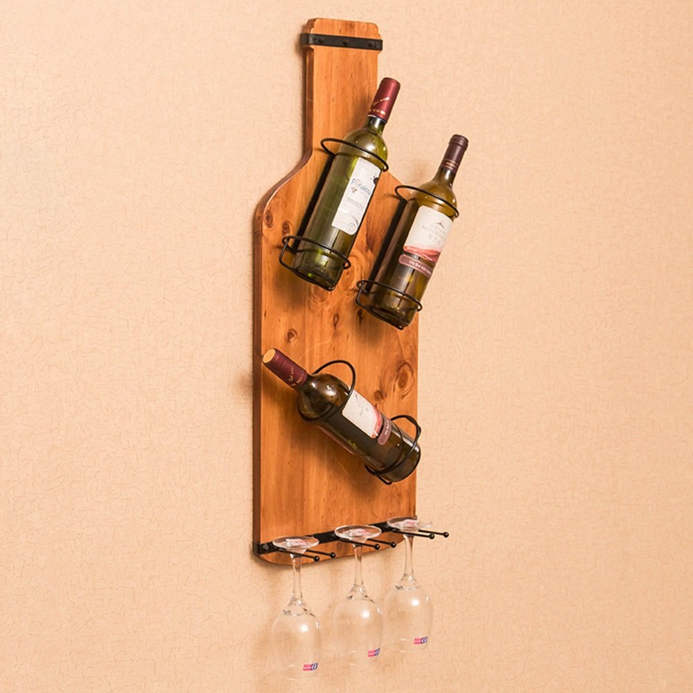 LHA Wood Wall Mounted Wine Rack Holder - Hanging Glass Storage & Tabletop Wine Shelf (Brown) - Perfect for Kitchen, Dining Room & Home Bar Organization