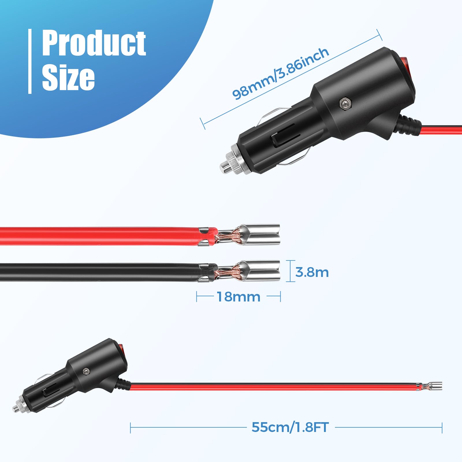12V Cigarette Lighter Male Plug Replacement with On/Off Switch - 1.8FT 14AWG Extension Cable for Car, Truck, Motorcycle - Power Your GPS, Phone Charger & Portable Devices On The Go