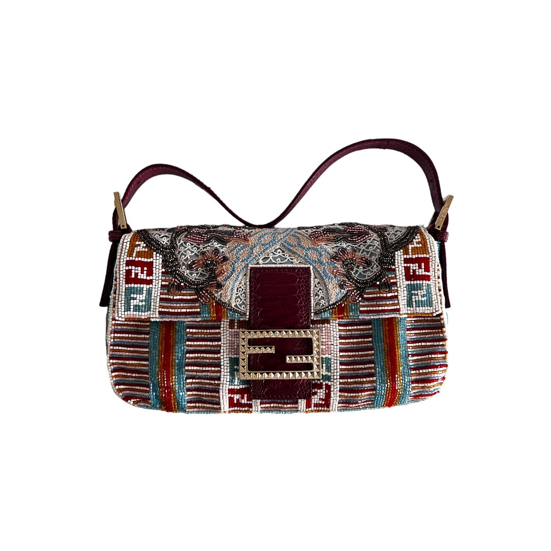 Fendi Embroidered Beaded Baguette Bag - Luxury Designer Crossbody Purse for Women | Perfect for Parties, Weddings & Evening Events
