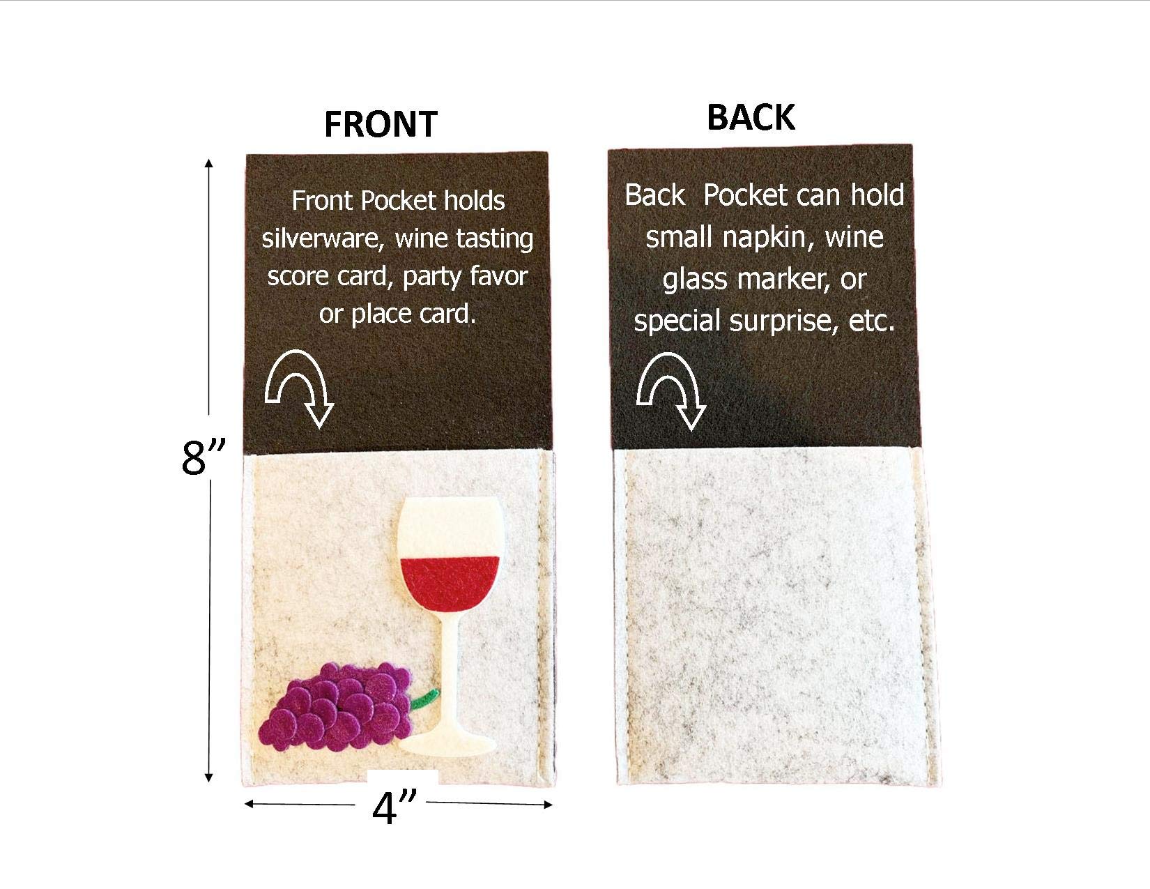 Premium Wine Tasting Party Silverware Holders Set - 8 Pack Durable Colorful Felt Napkin Rings with Wine Bottle, Glass & Grape Designs - Perfect for Entertaining, Book Clubs, Housewarming Gifts & Dinner Parties