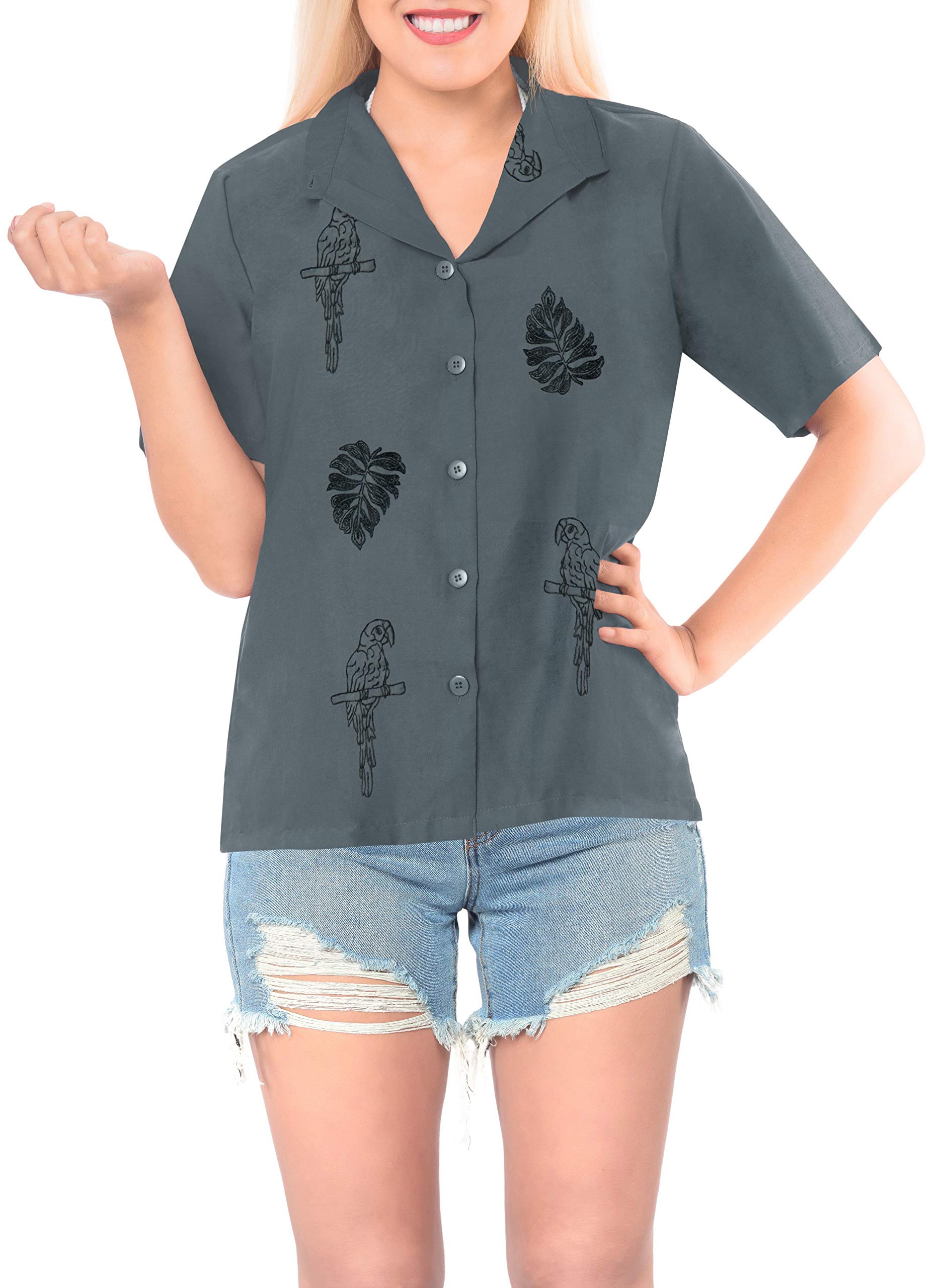 LA LEELA Women's Short Sleeve Hawaiian Blouse - Floral Print Beach Shirt for Vacation, Summer Outfits & Tropical Parties | Lightweight, Comfortable & Stylish