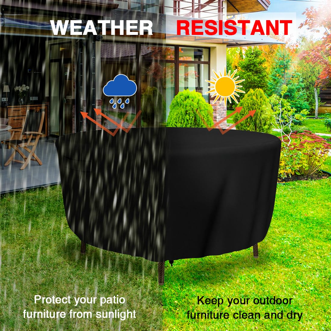 Durable Waterproof Round Patio Furniture Cover - 72