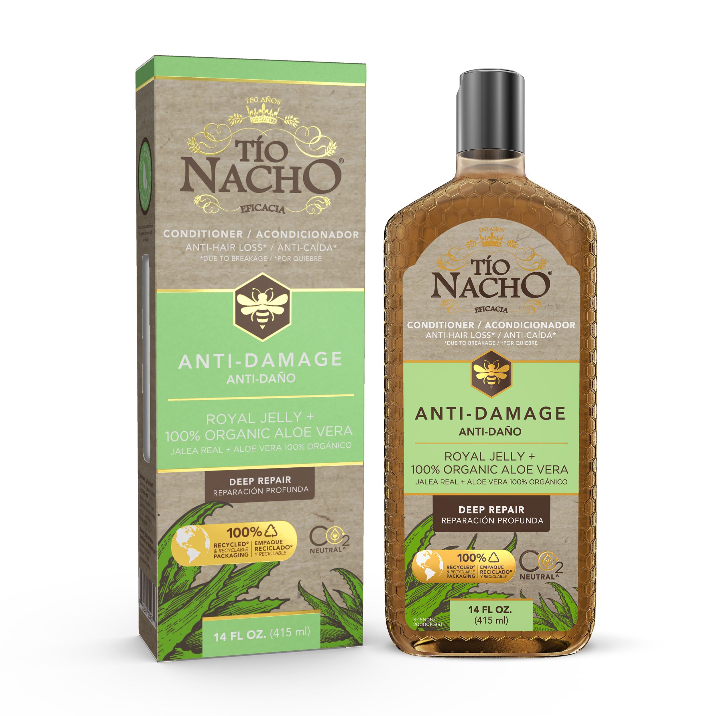 Tio Nacho Aloe Vera Deep Repair Conditioner - 100% Organic Aloe Vera & Royal Jelly Hair Treatment, Repairs Damaged Hair with Vegetable Keratin for Softness & Shine, Paraben & Salt-Free, 14 Oz (Pack of 3) - Perfect for Dry, Frizzy & Color-Treated Hair at Home or Salon