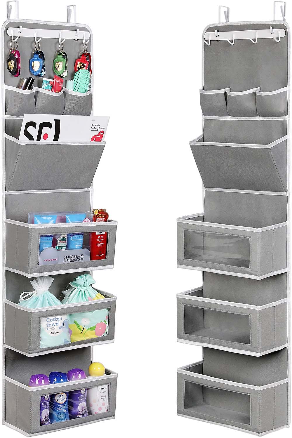 Over The Door Organizer with Clear Pockets - 1 Pack Grey Hanging Storage for Shoes, Accessories & Office Supplies - Perfect for Bedroom, Closet & Home Organization