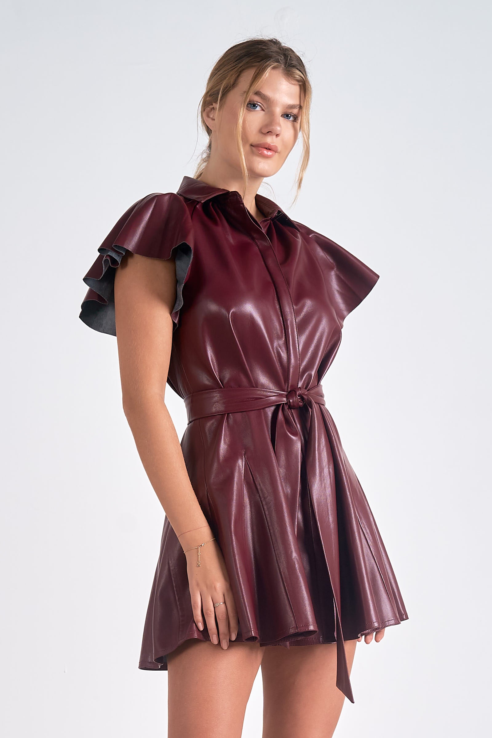 Burgundy Faux Leather Mini Dress for Women - Sexy Bodycon Party Dress for Night Out, Club, Date Night, and Special Occasions