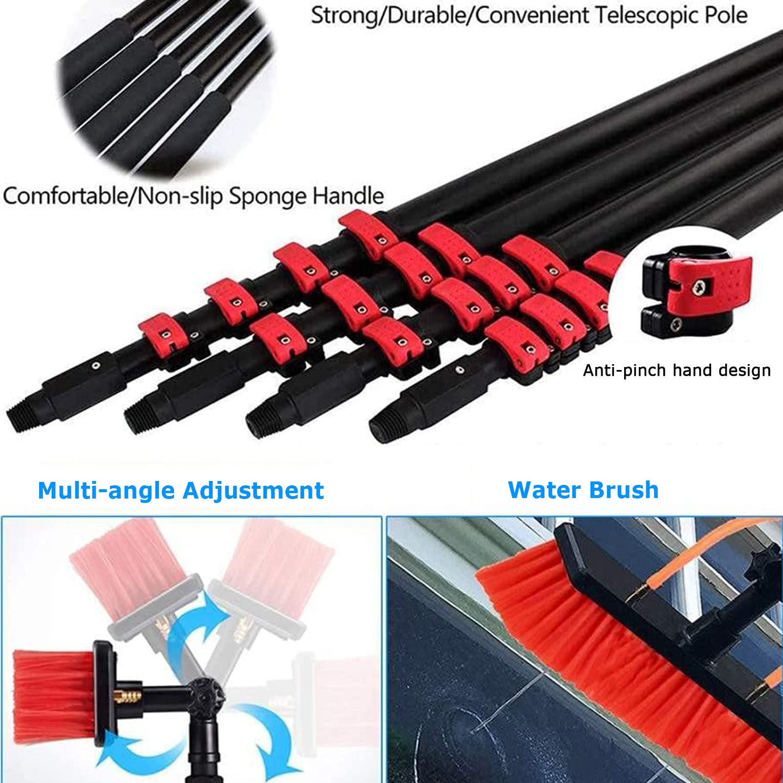 ANUU Water Fed Pole Window Cleaning Kit - 20FT/6M Aluminum Extendable Pole with 30cm Brush & Hose - Professional Outdoor Cleaning System for Windows, Solar Panels, Glass Surfaces - Perfect for High-Rise Buildings, Hard-to-Reach Areas & Commercial Cleaning