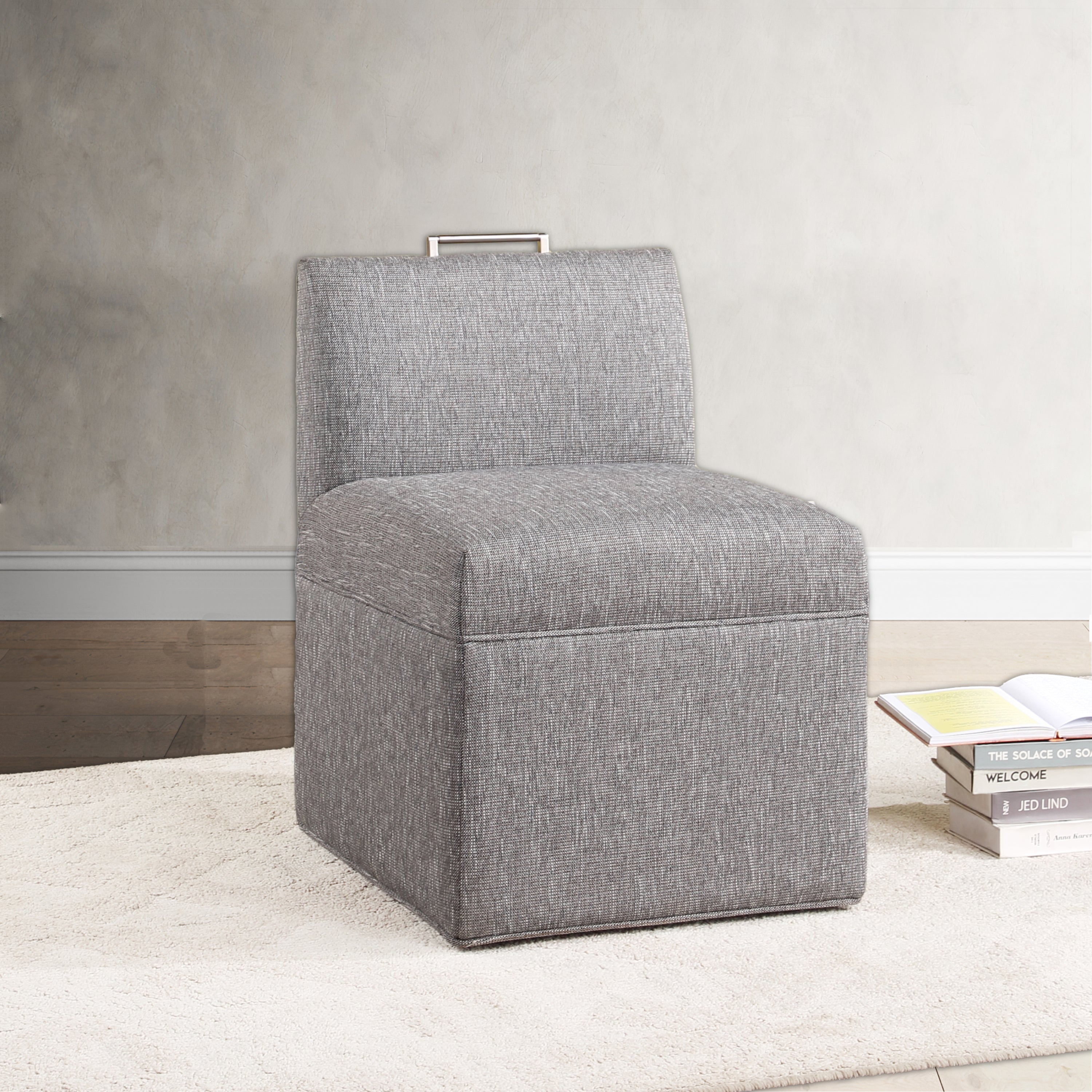 Della Modern Upholstered Castered Office Chair in Ashen Grey - Ergonomic Rolling Desk Chair for Home Office, Conference Room & Study
