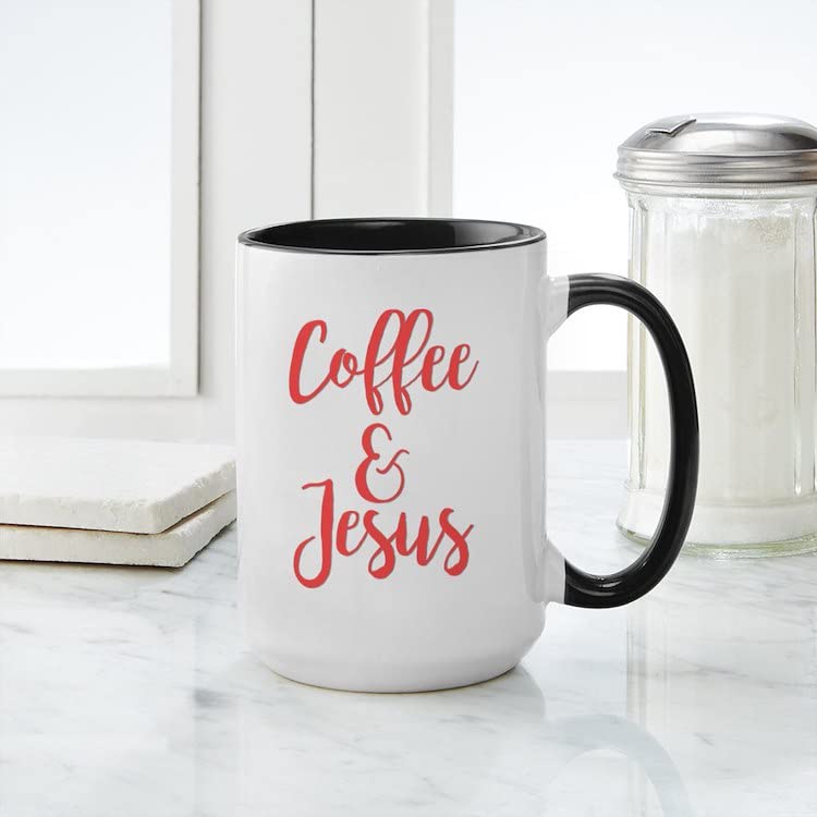 Coffee And Jesus 15 oz (444 ml) Ceramic Coffee Mug - Perfect for Morning Brews, Bible Study & Christian Gift Giving