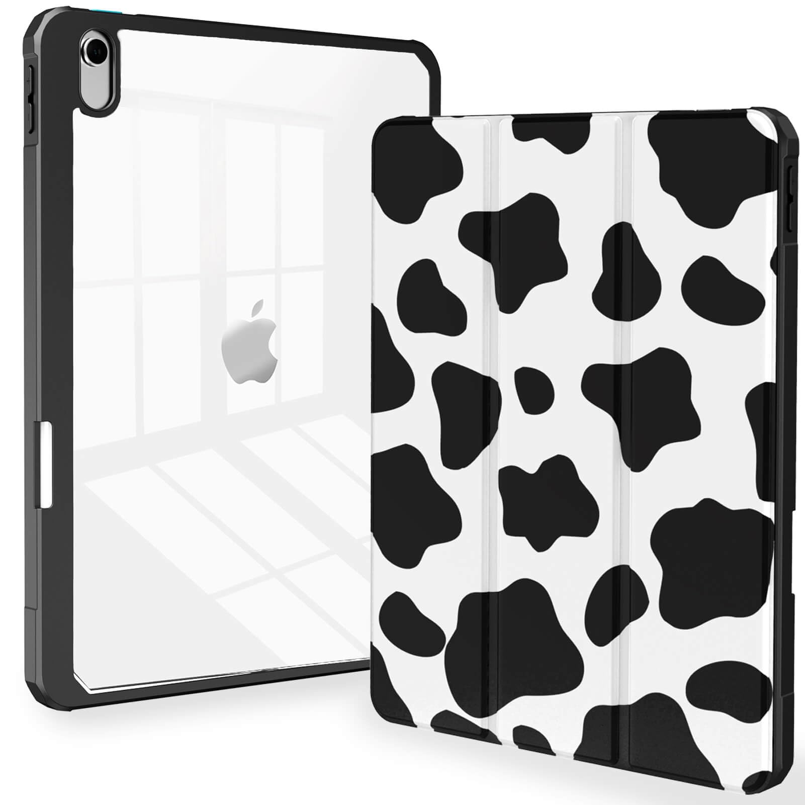 Feams Slim Clear iPad Air Case 11-inch (M3 2025/M2 2024) & 10.9-inch (5th/4th Gen) - Cow Print Protective Cover with Pencil Holder & Auto Sleep/Wake | Perfect for Work, School & Travel