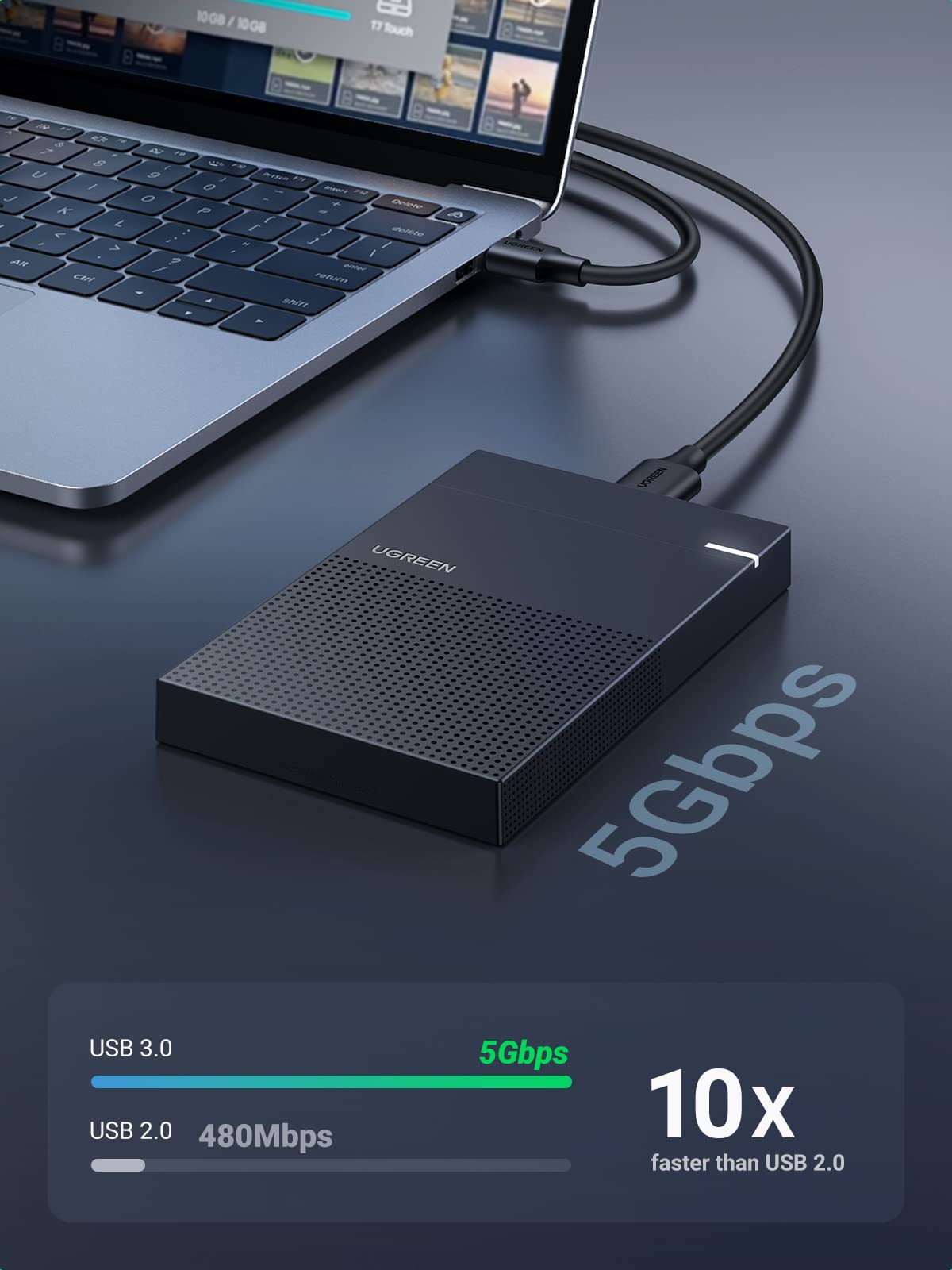 UGREEN USB C to SATA 2.5 Inch External Hard Drive Enclosure - Portable SSD HDD Case for MacBook, Windows PC, PS4 & Data Backup