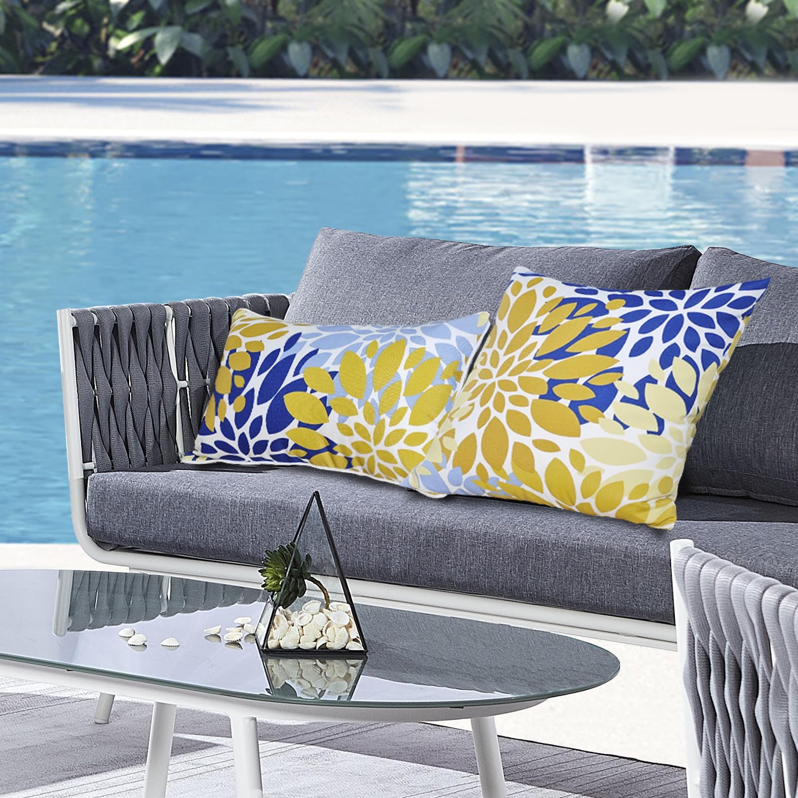 Waterproof Outdoor Lumbar Pillow Covers - 2 Pack 18x18 Inch Decorative Throw Pillow Cases for Patio Furniture, Couch, Sofa & Bedroom - Perfect for Back Support While Relaxing in Garden or Living Room