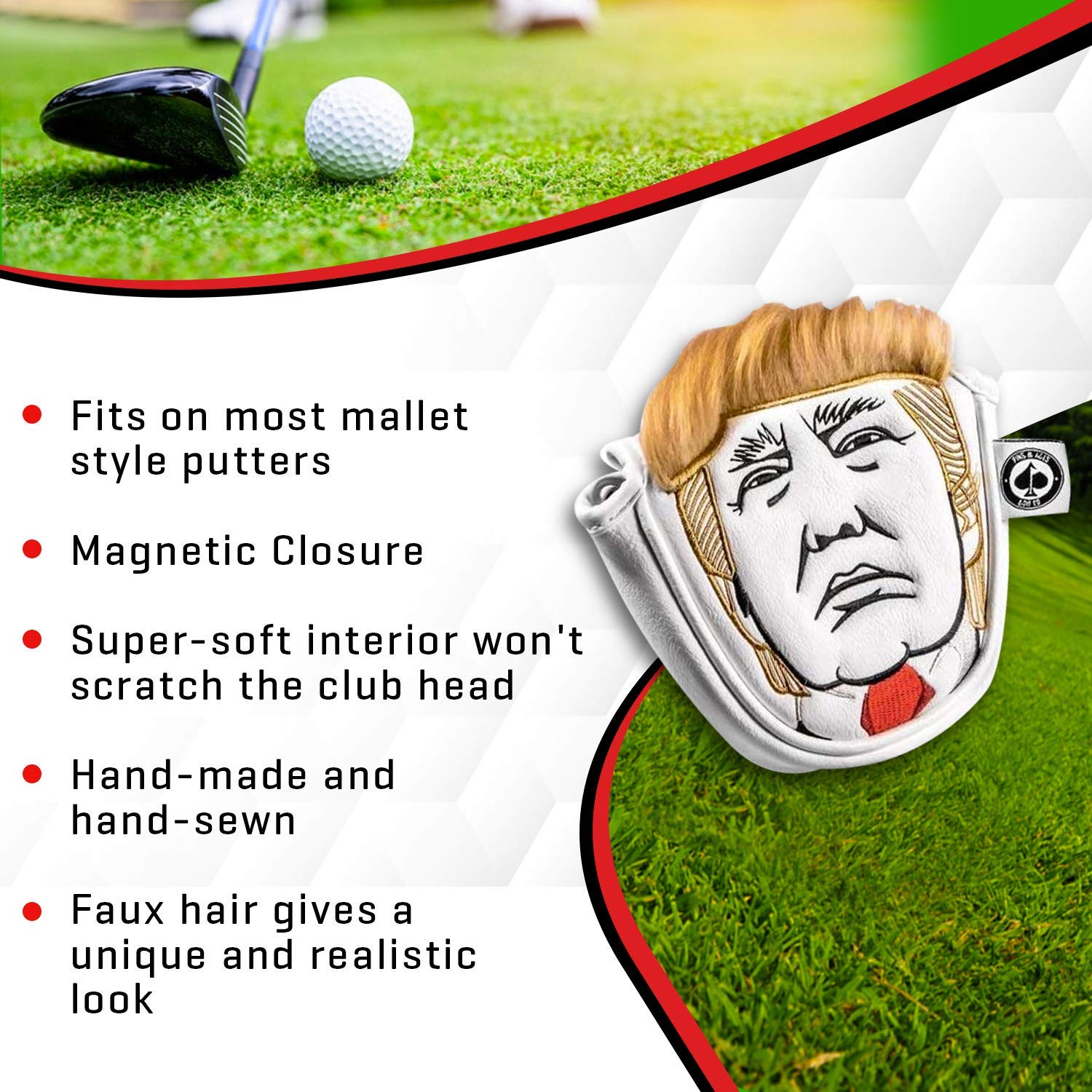 Pins & Aces Golf Co. Keep America Great Mallet Putter Head Cover - Premium Golf Club Protection for Mallet Putters | Perfect for Golf Enthusiasts & Patriotic Players