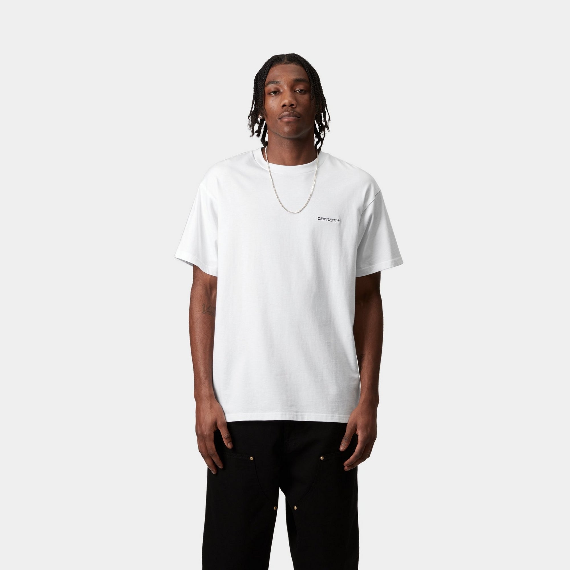 Script Embroidery Cotton T-Shirt for Women - Classic White Crewneck Tee | Perfect for Casual Wear, Layering & Everyday Outfits